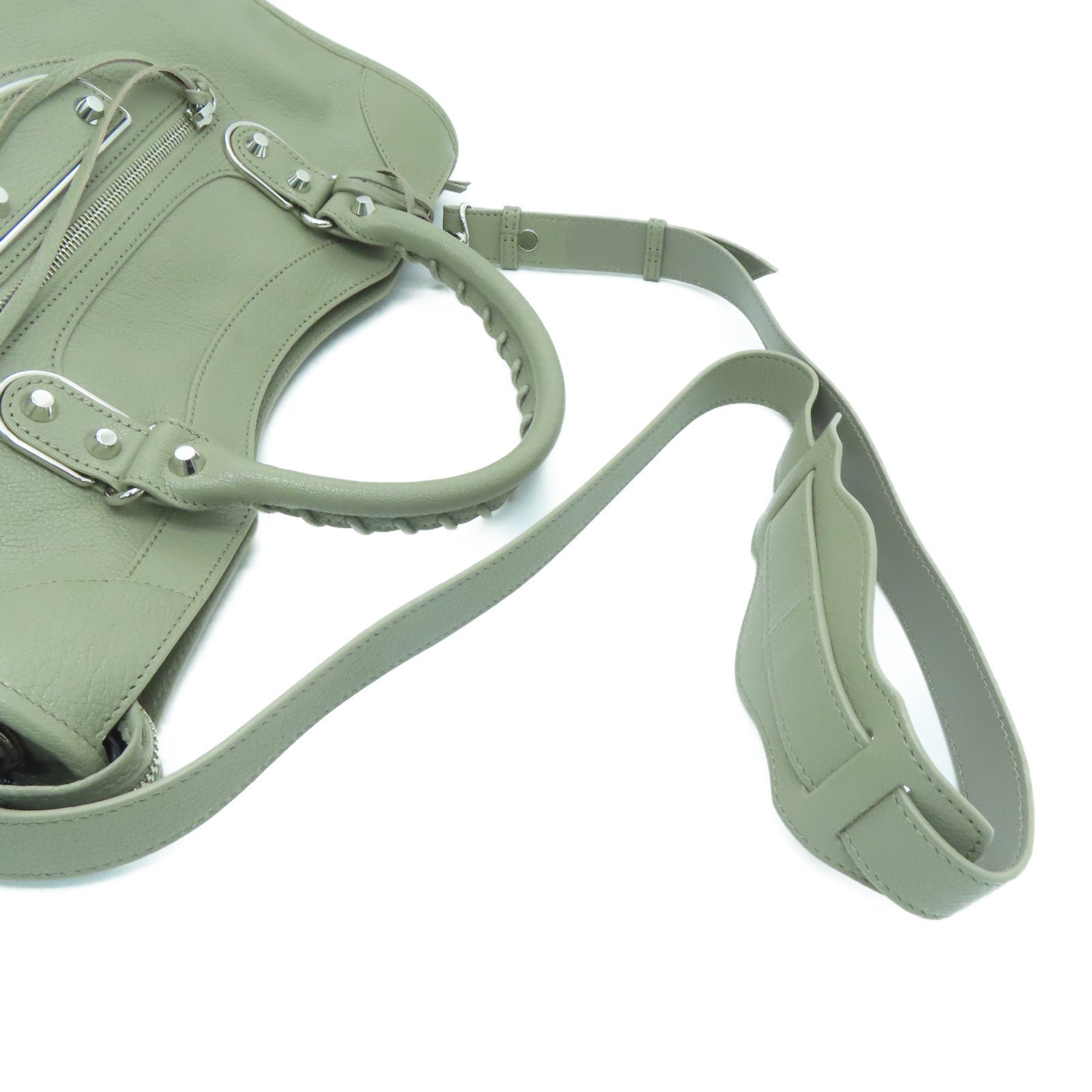 BALENCIAGA Cowhide Leather City Silver Buckle Handle Shoulder Bag Gray