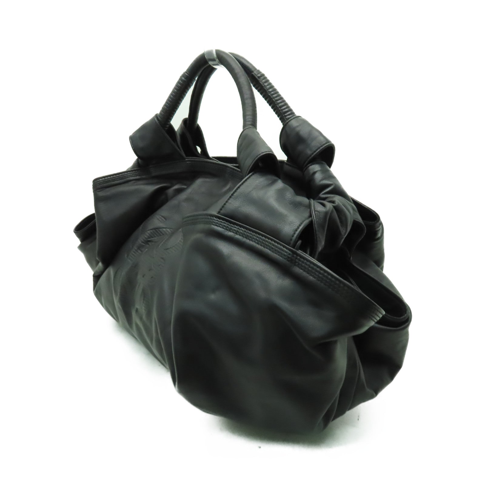 LOEWE 羊皮皮革Nappa Aire Handbag銀扣手挽袋黑色– Brand Off