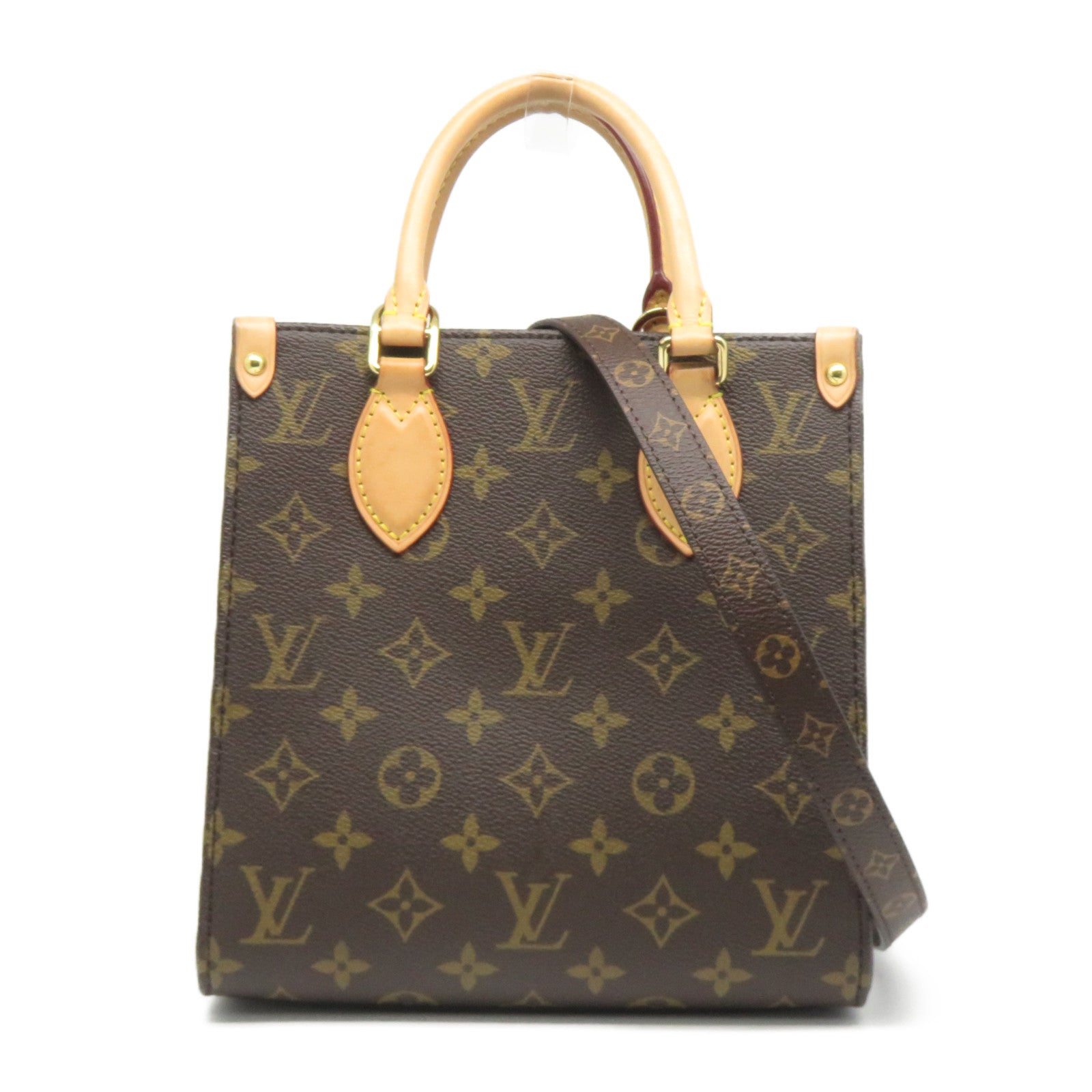 LOUIS VUITTON Monogram Sac Plat BB金扣手挽肩背兩用袋啡色