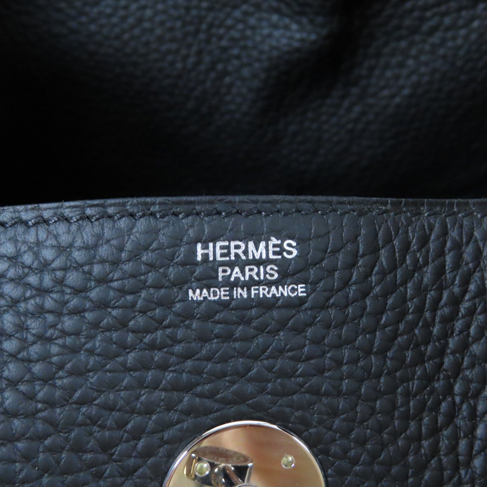 HERMES Clemence皮革Lindy 34銀扣手挽肩背兩用袋Noir黑色