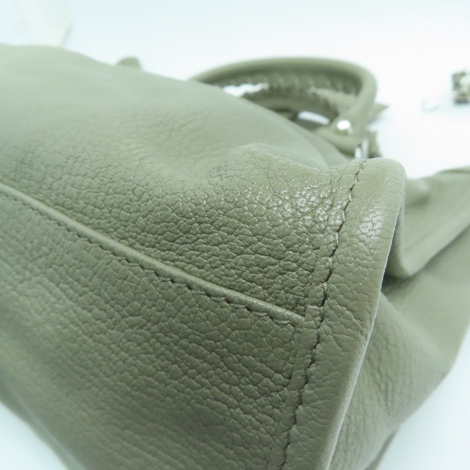 BALENCIAGA Cowhide Leather City Silver Buckle Handle Shoulder Bag Gray