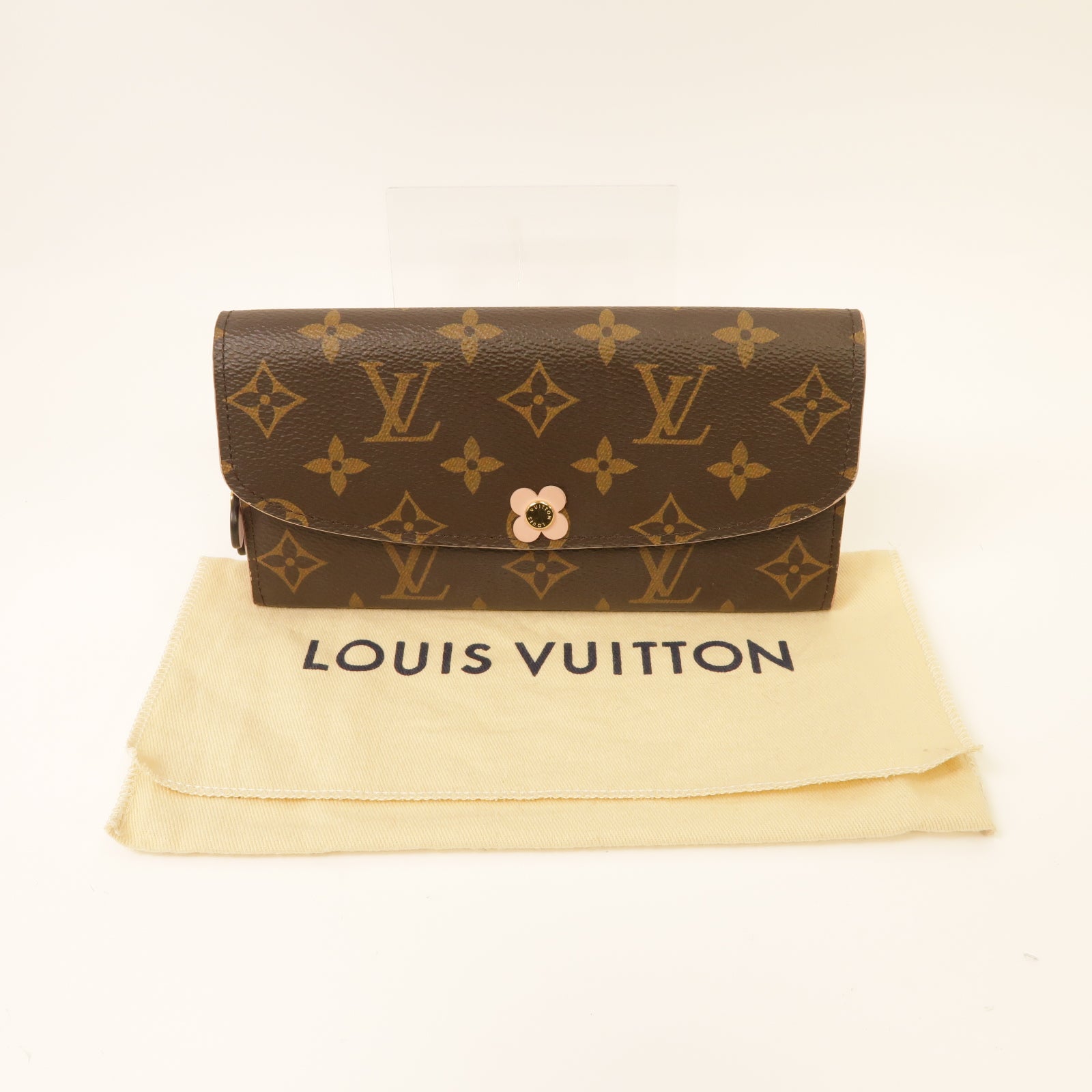 LOUIS VUITTON Monogram Long Wallet金扣長錢包棕色/粉紅色