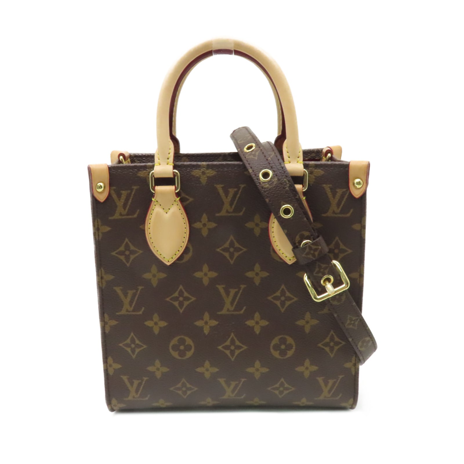LOUIS VUITTON Monogram Sac Plat BB金扣手挽肩背兩用袋棕色