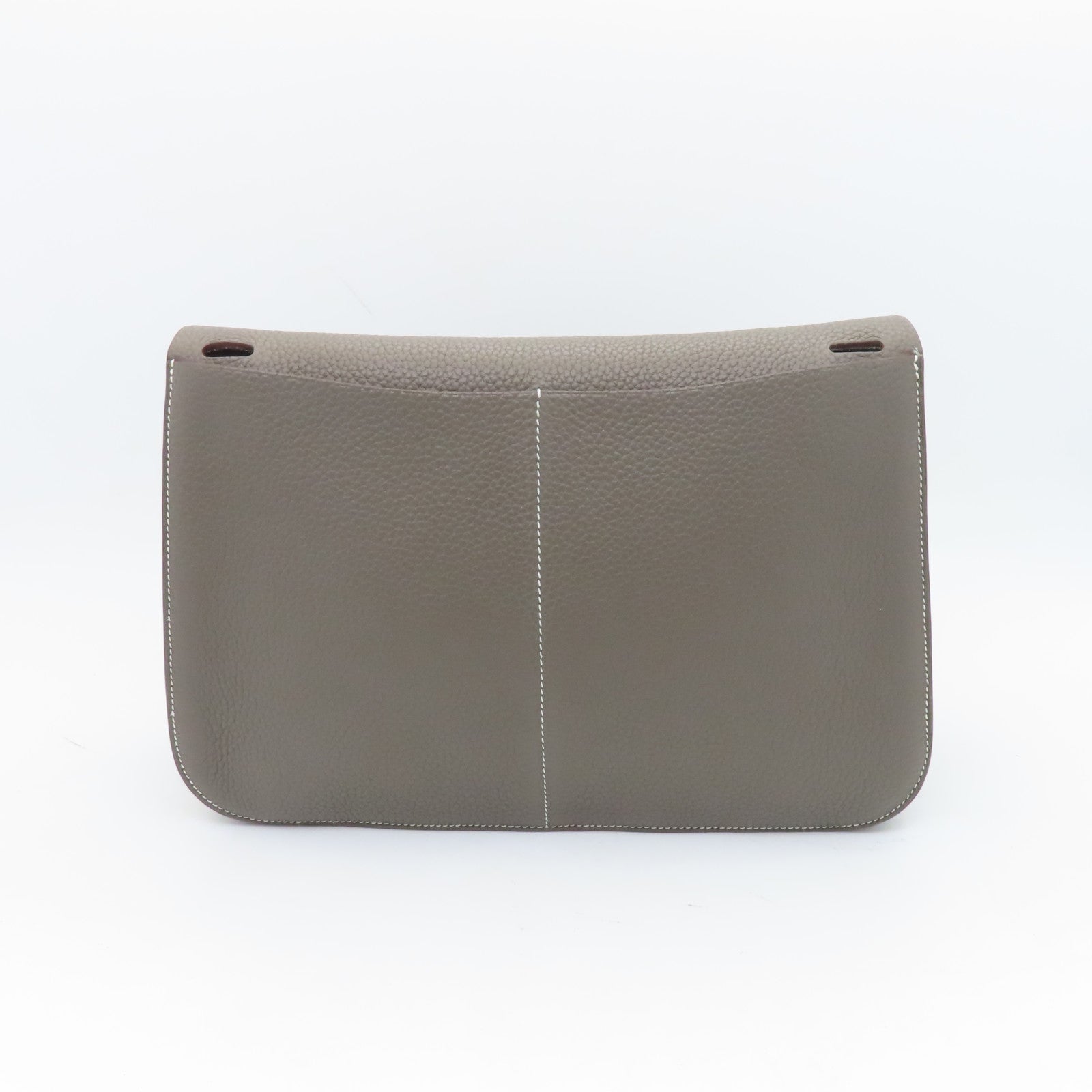 HERMES Clemence Leather Halzan 31 Silver Buckle Handle Shoulder Bag Brown
