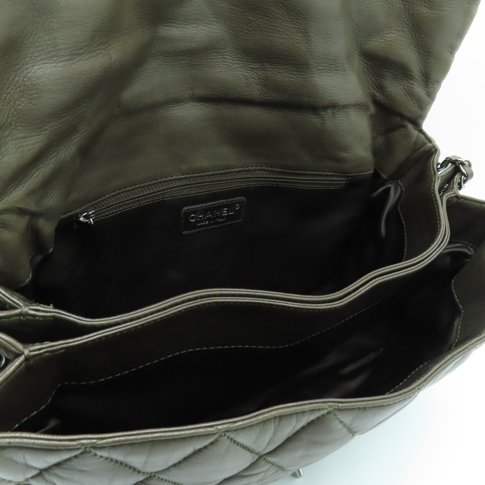 CHANEL Rhombus Sheepskin Leather Chain Shoulder Bag Silver Buckle Chain Belt Shoulder Bag Khaki