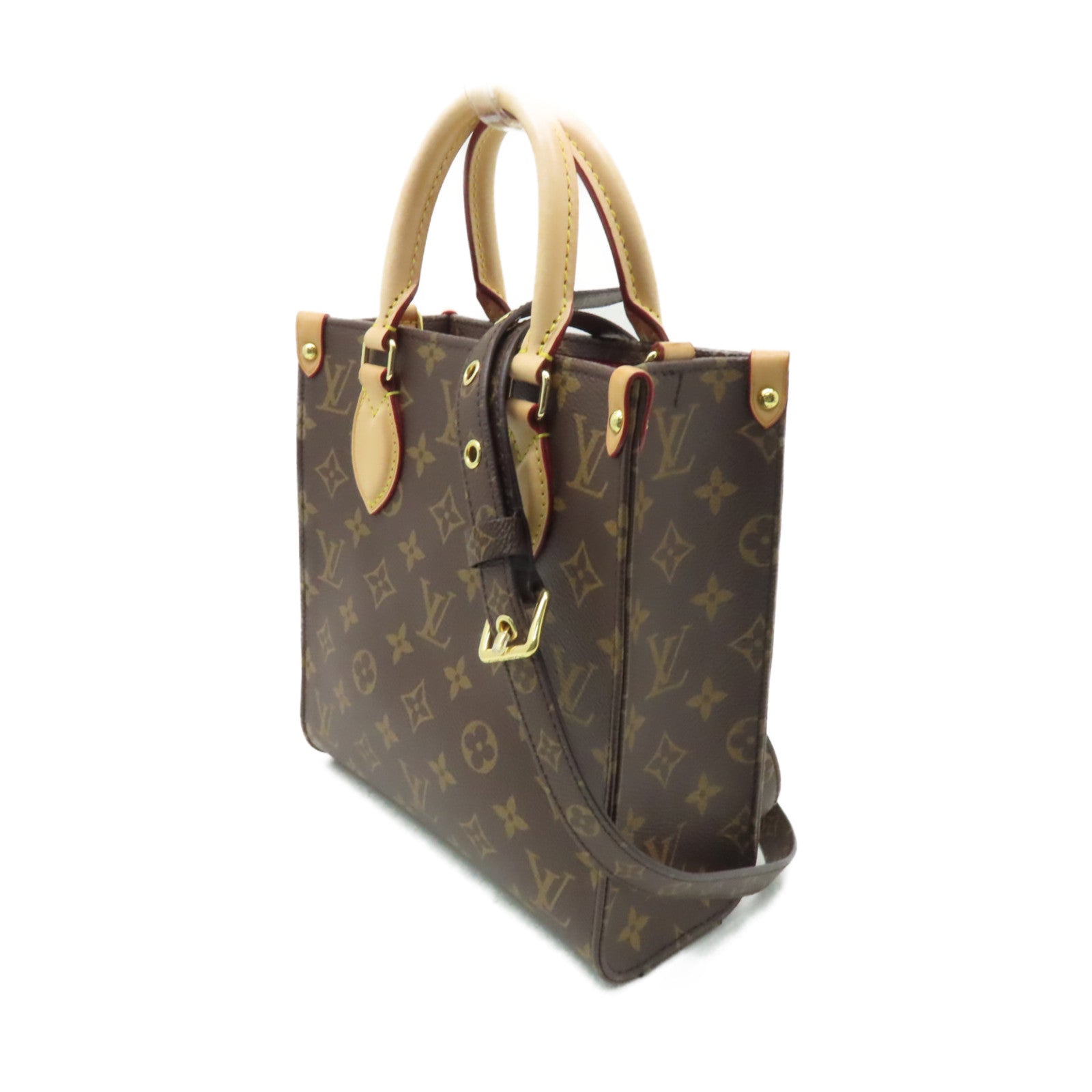 LOUIS VUITTON Monogram Sac Plat BB金扣手挽肩背兩用袋棕色