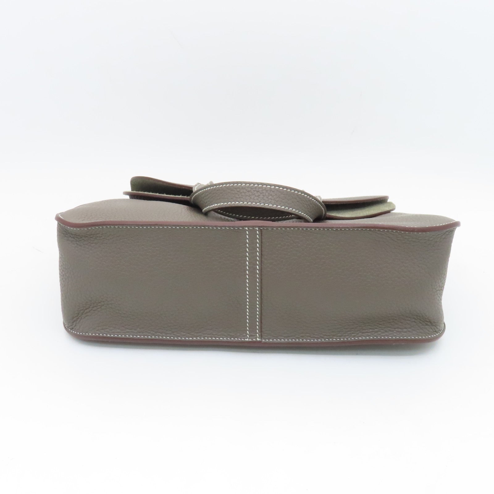 HERMES Clemence Leather Halzan 31 Silver Buckle Handle Shoulder Bag Brown