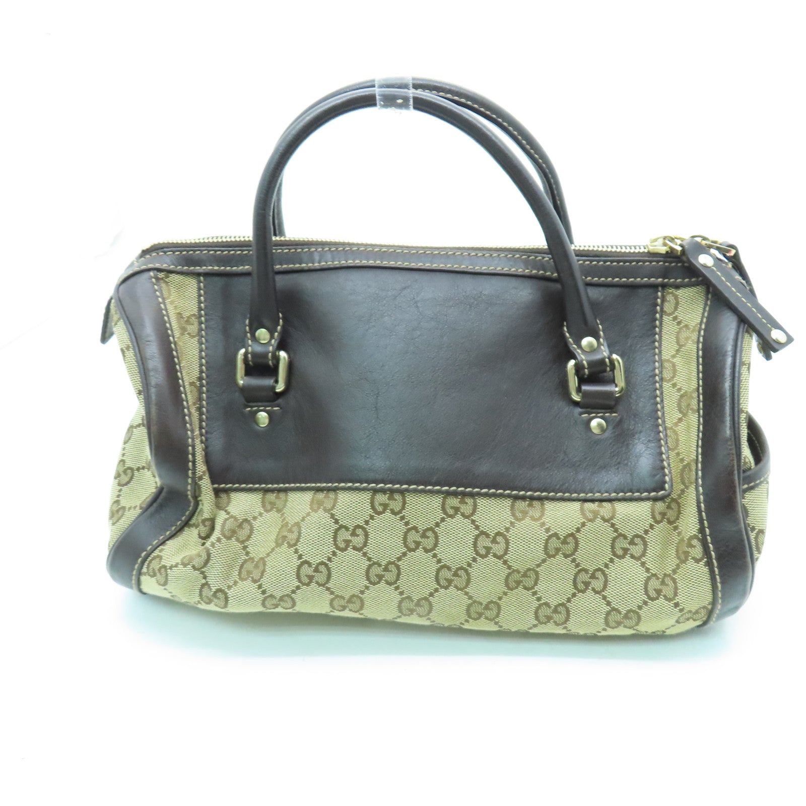 GUCCI canvas Hand Bag gold buckle handle bag brown