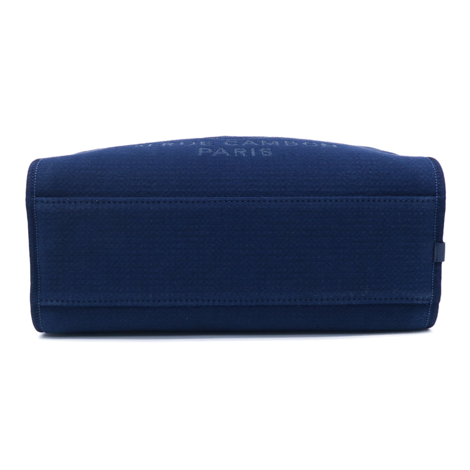 CHANEL 帆布Deauville Bowling Bag銀扣手挽肩背兩用袋深藍色