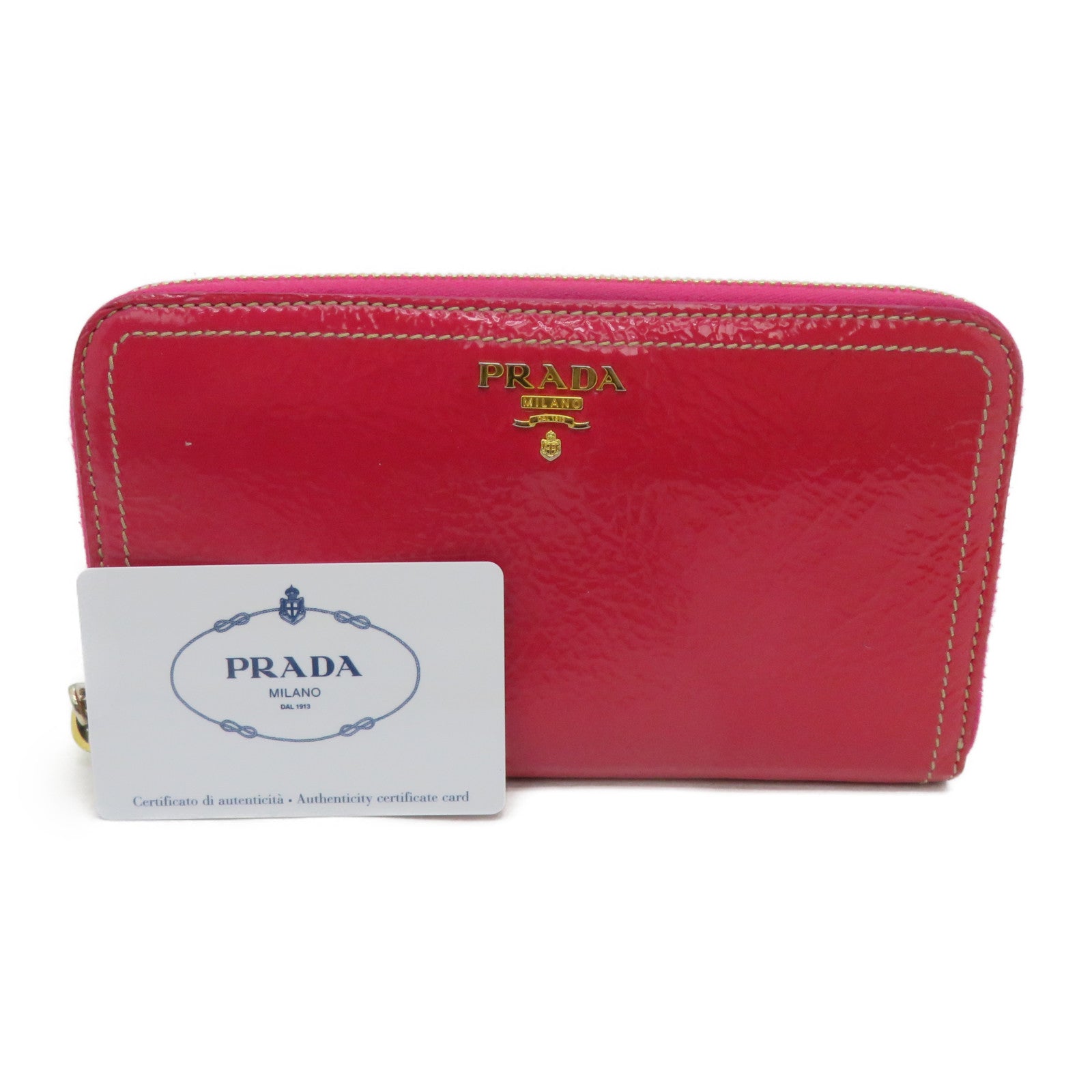 PRADA 【激減優惠】漆皮皮革Long Wallet金扣長錢包紅色