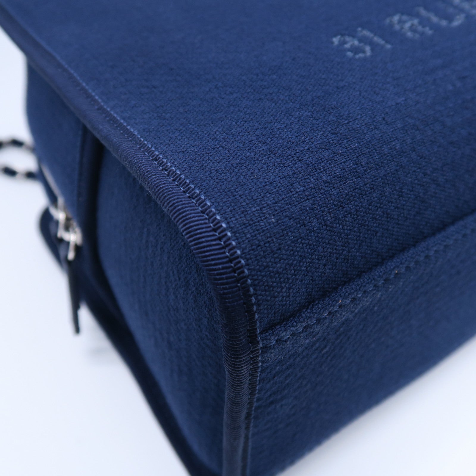 CHANEL 帆布Deauville Bowling Bag銀扣手挽肩背兩用袋深藍色