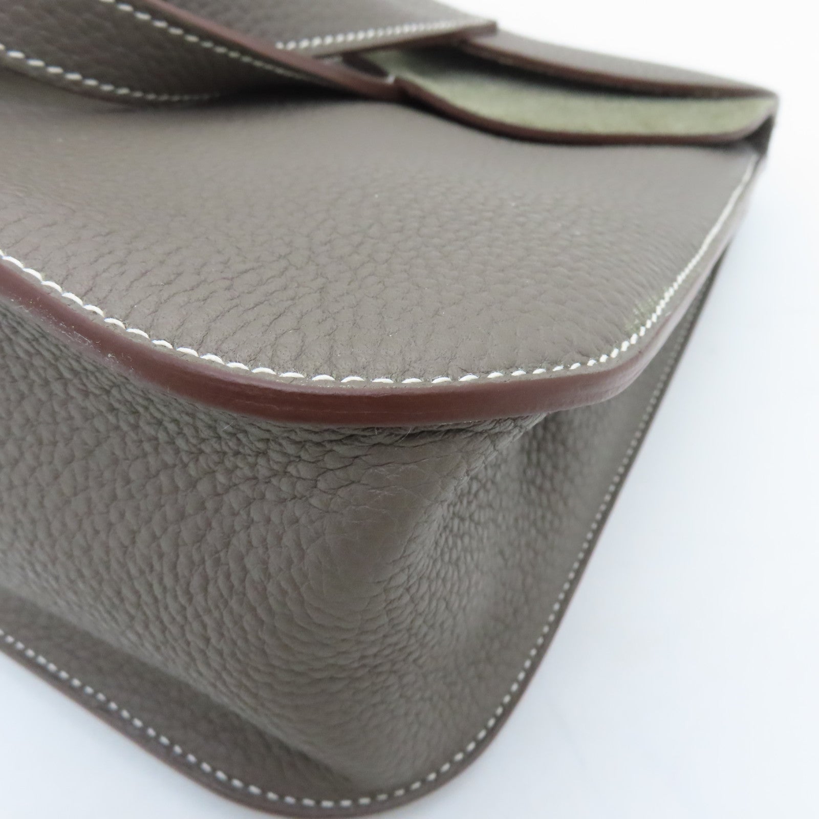 HERMES Clemence Leather Halzan 31 Silver Buckle Handle Shoulder Bag Brown