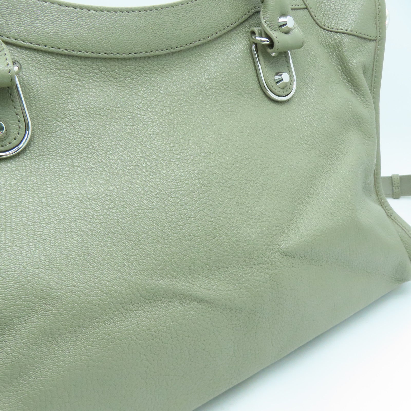 BALENCIAGA Cowhide Leather City Silver Buckle Handle Shoulder Bag Gray