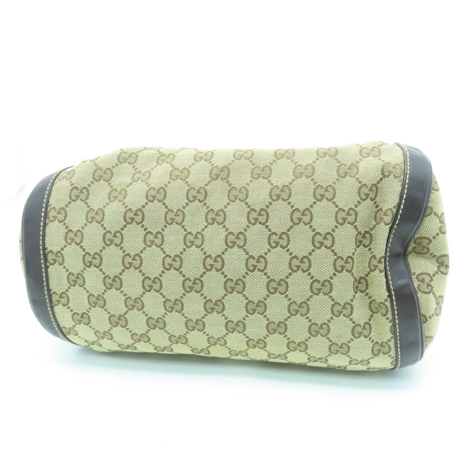 GUCCI canvas Hand Bag gold buckle handle bag brown