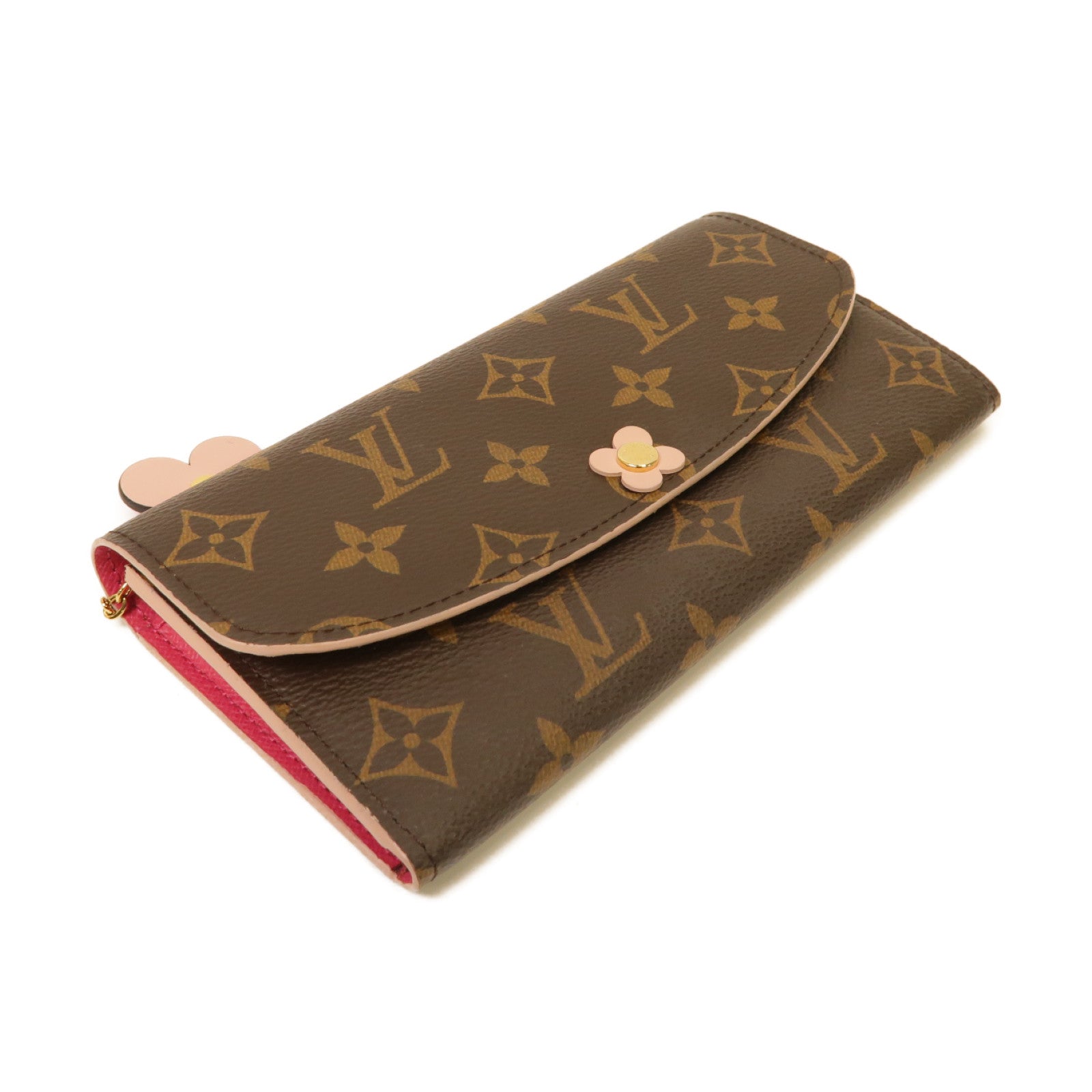 LOUIS VUITTON Monogram Long Wallet金扣長錢包棕色/粉紅色