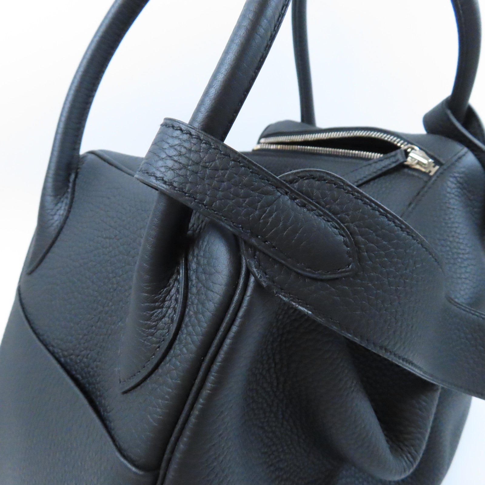 HERMES Clemence皮革Lindy 34銀扣手挽肩背兩用袋Noir黑色