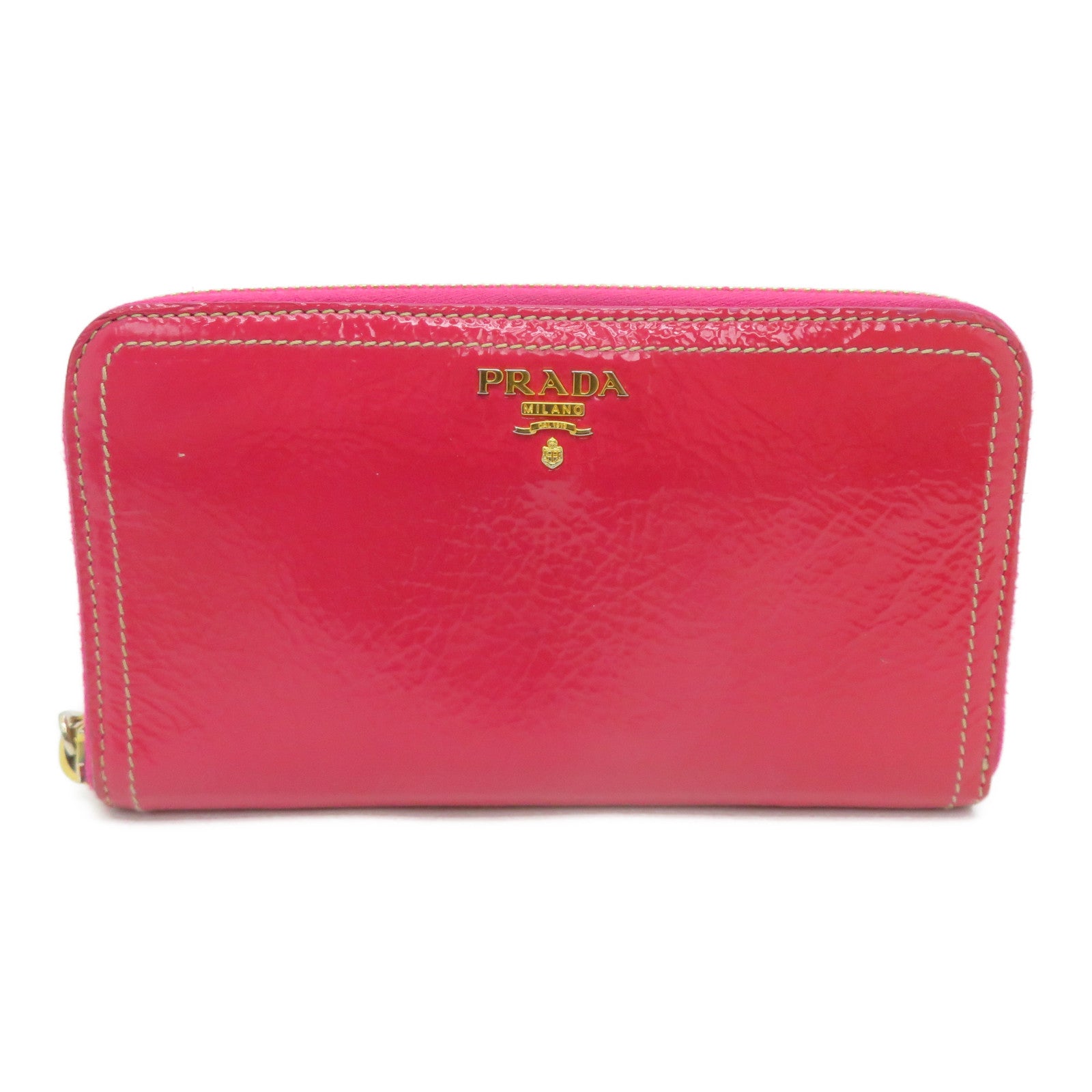 PRADA 【激減優惠】漆皮皮革Long Wallet金扣長錢包紅色