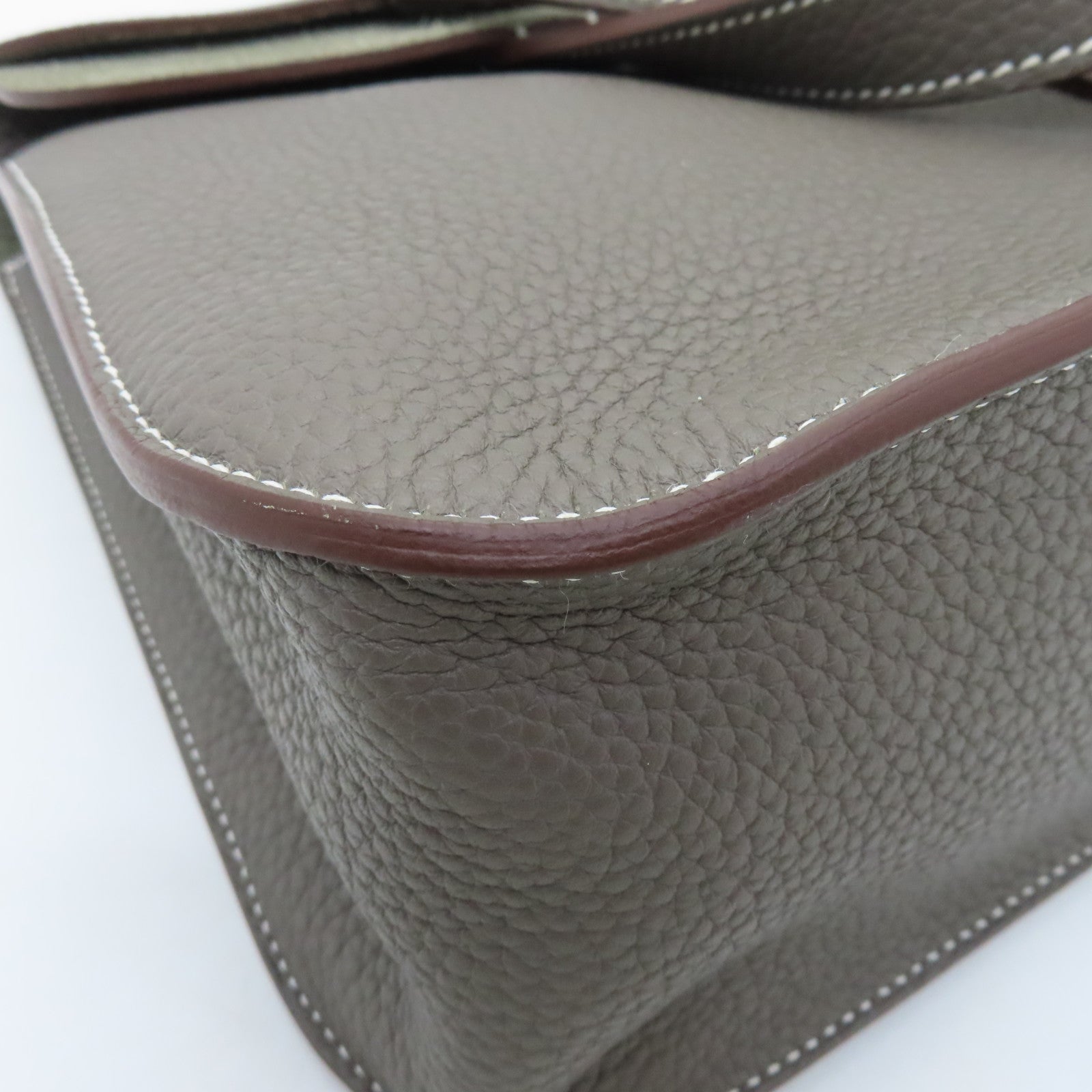 HERMES Clemence Leather Halzan 31 Silver Buckle Handle Shoulder Bag Brown