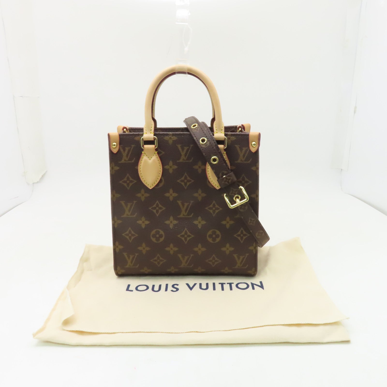 LOUIS VUITTON Monogram Sac Plat BB金扣手挽肩背兩用袋棕色
