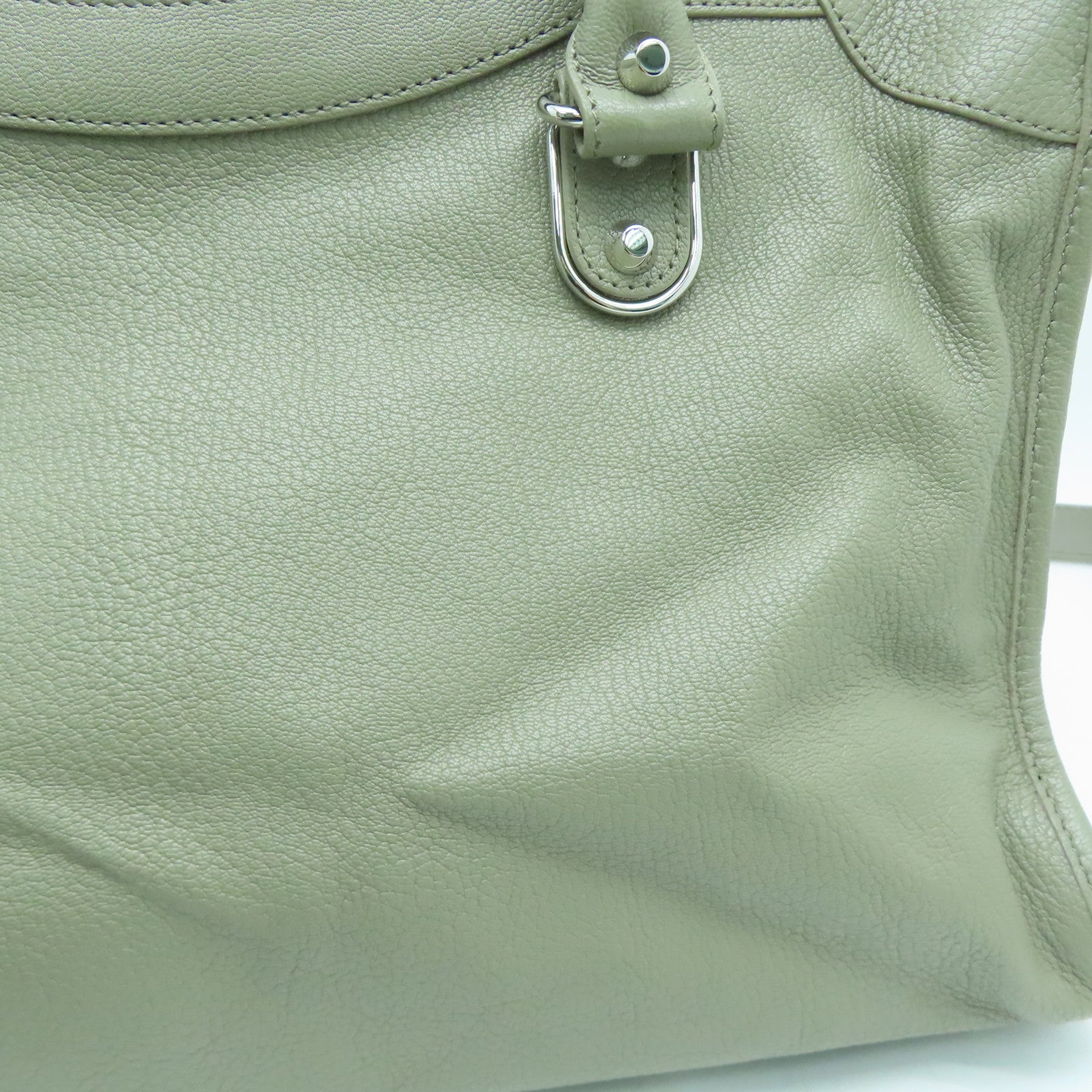 BALENCIAGA Cowhide Leather City Silver Buckle Handle Shoulder Bag Gray