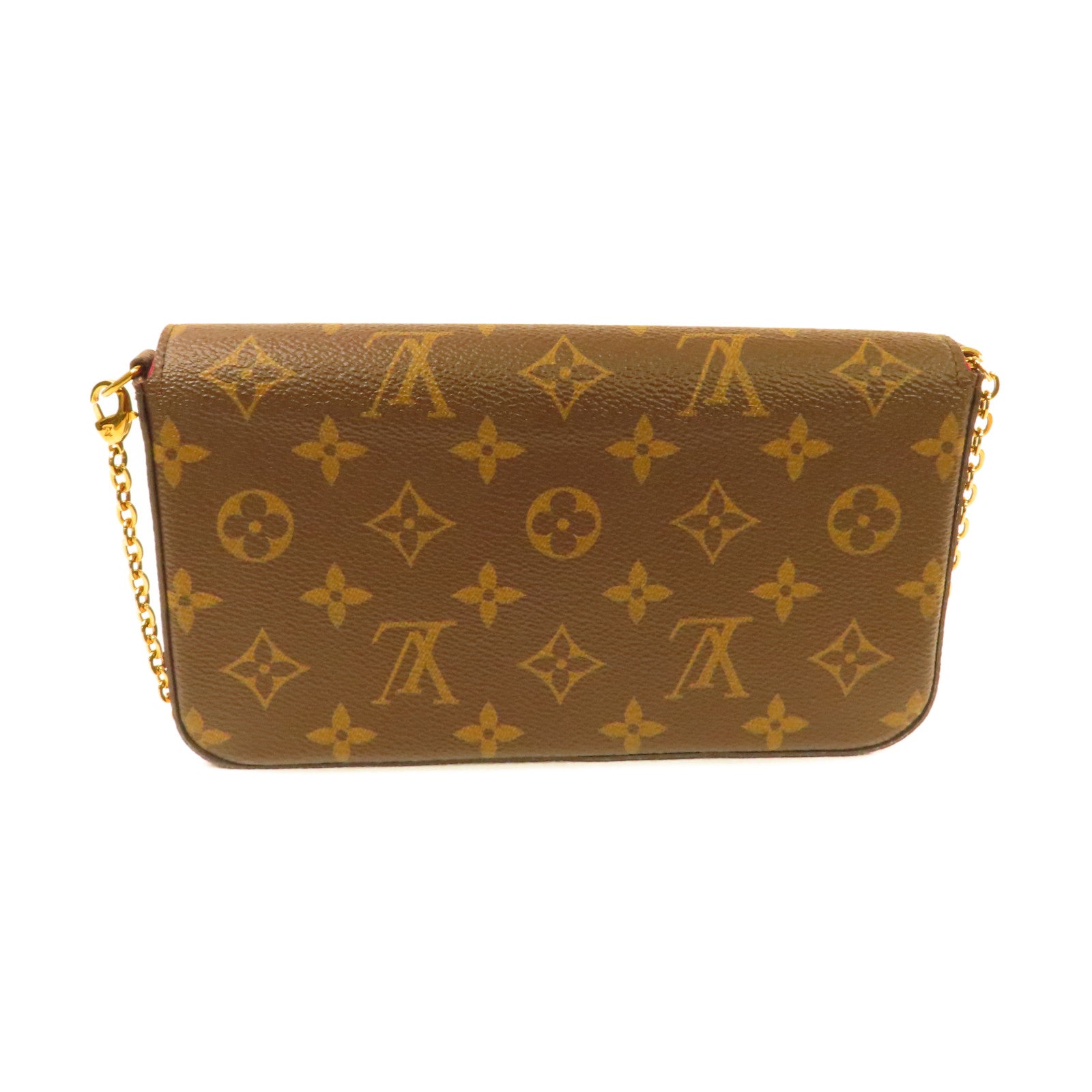 LOUIS VUITTON Monogram Felicie Pochette Chain Shoulder Bag金扣鏈帶肩背袋啡色