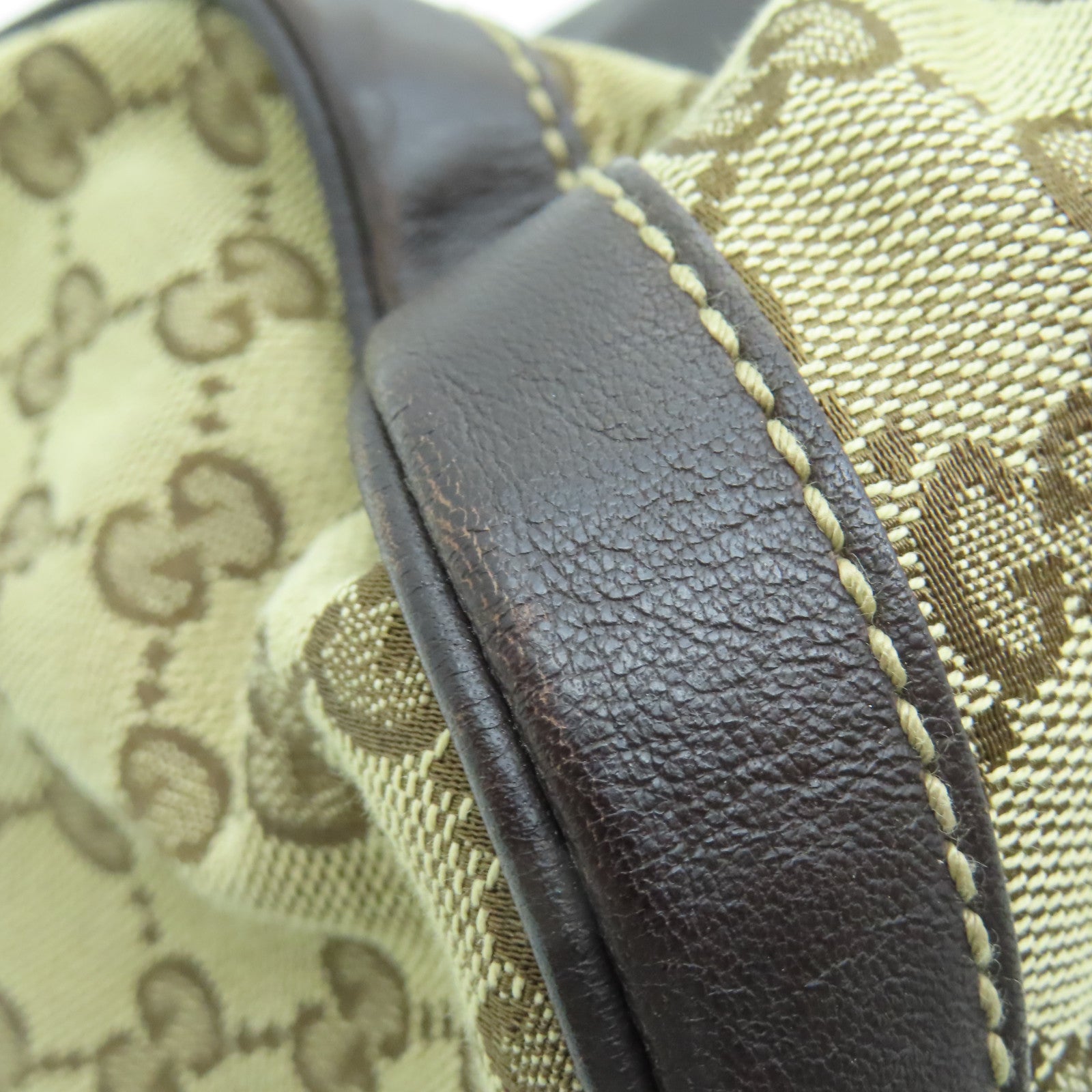 GUCCI canvas Hand Bag gold buckle handle bag brown