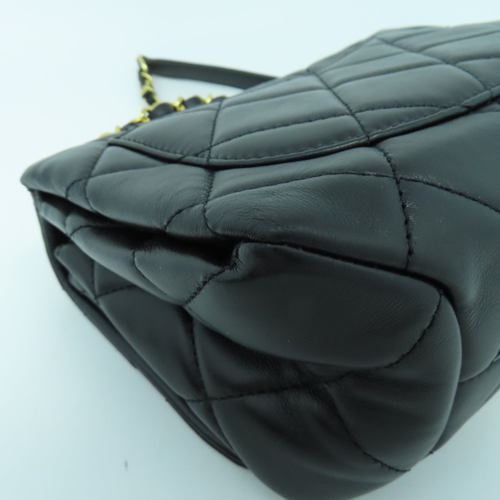 CHANEL 菱格羊皮皮革Chain Shoulder金扣鏈帶手挽肩背兩用袋黑色
