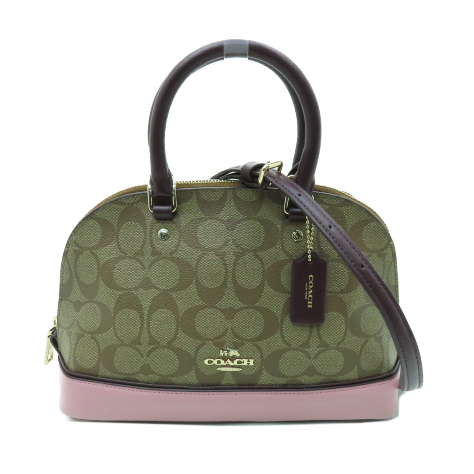 COACH 塗層帆布2 Way Shoulder金扣手挽肩背兩用袋啡色/粉紅色