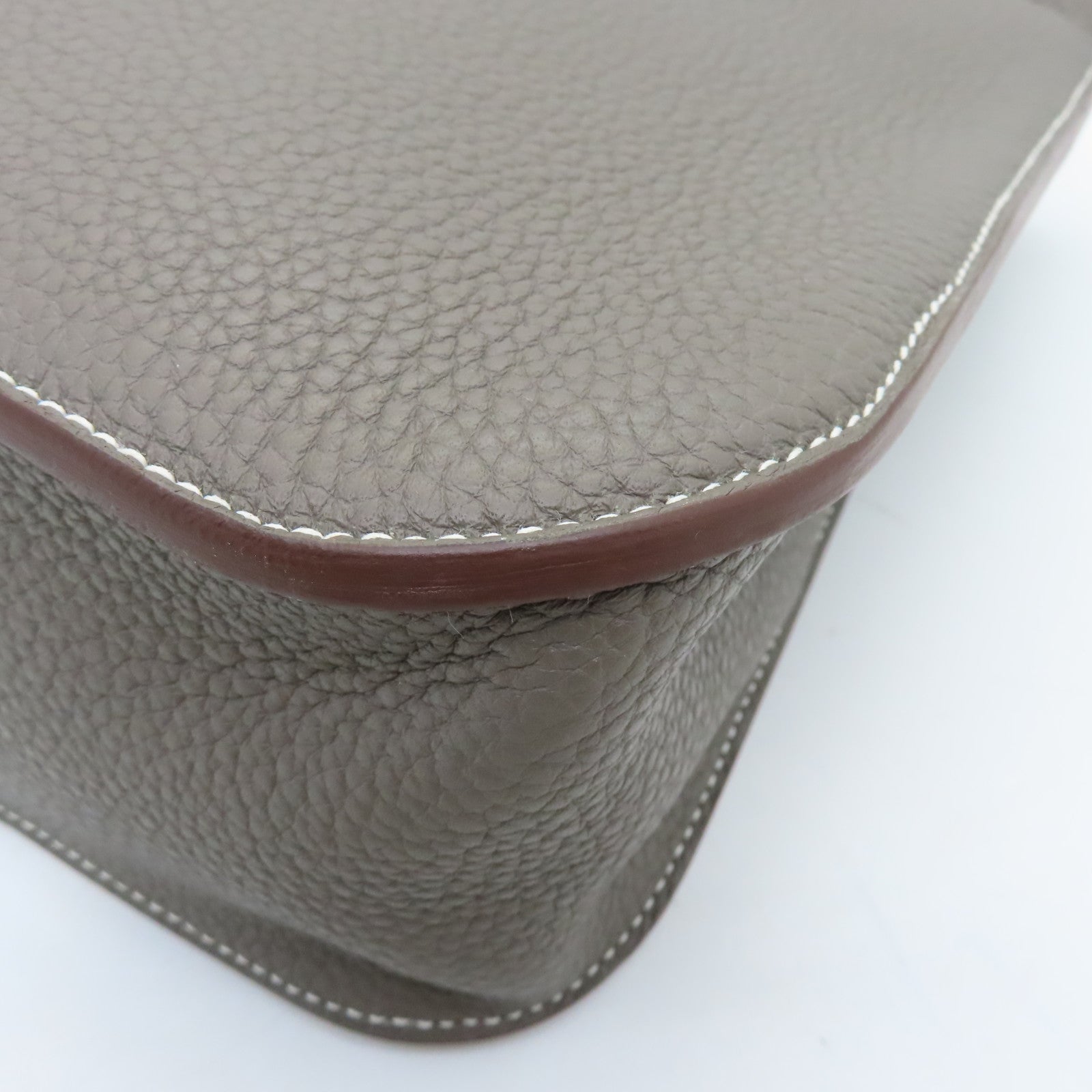 HERMES Clemence Leather Halzan 31 Silver Buckle Handle Shoulder Bag Brown