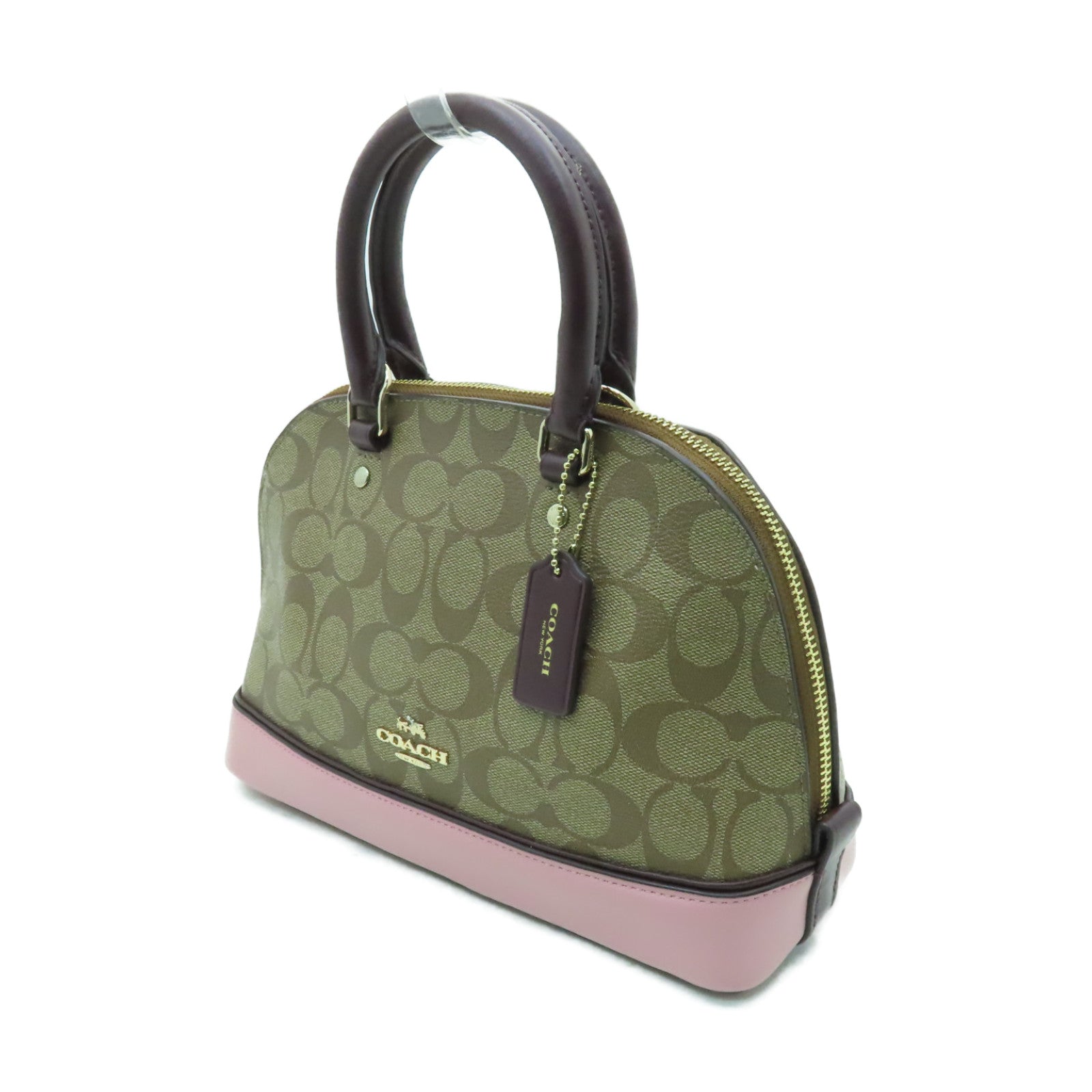 COACH 塗層帆布2 Way Shoulder金扣手挽肩背兩用袋啡色/粉紅色