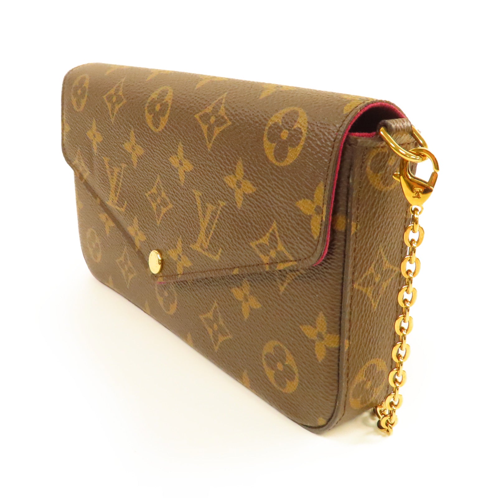 LOUIS VUITTON Monogram Felicie Pochette Chain Shoulder Bag金扣鏈帶肩背袋啡色