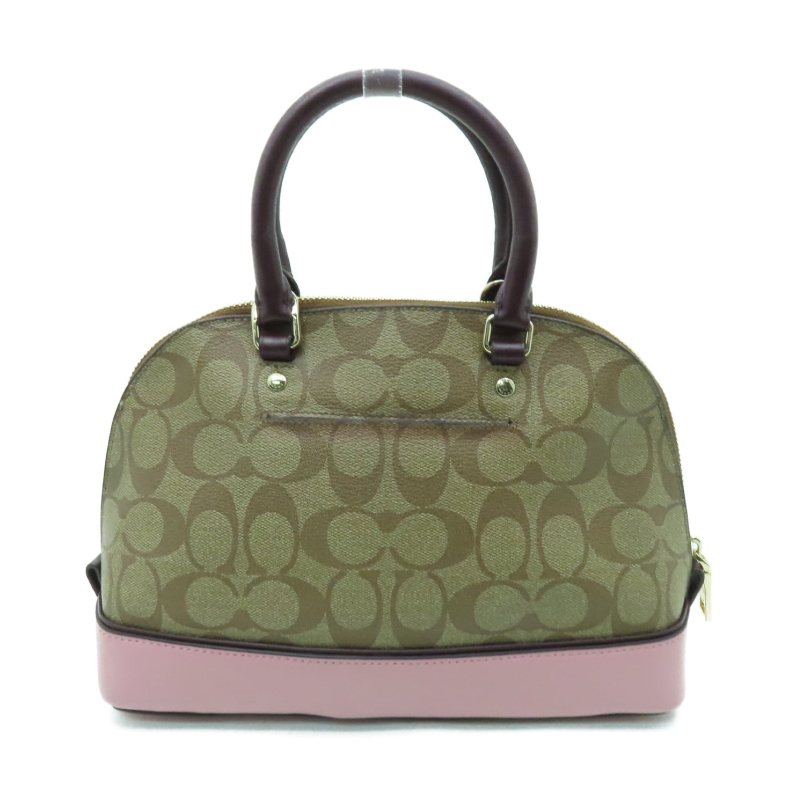 COACH 塗層帆布2 Way Shoulder金扣手挽肩背兩用袋啡色/粉紅色