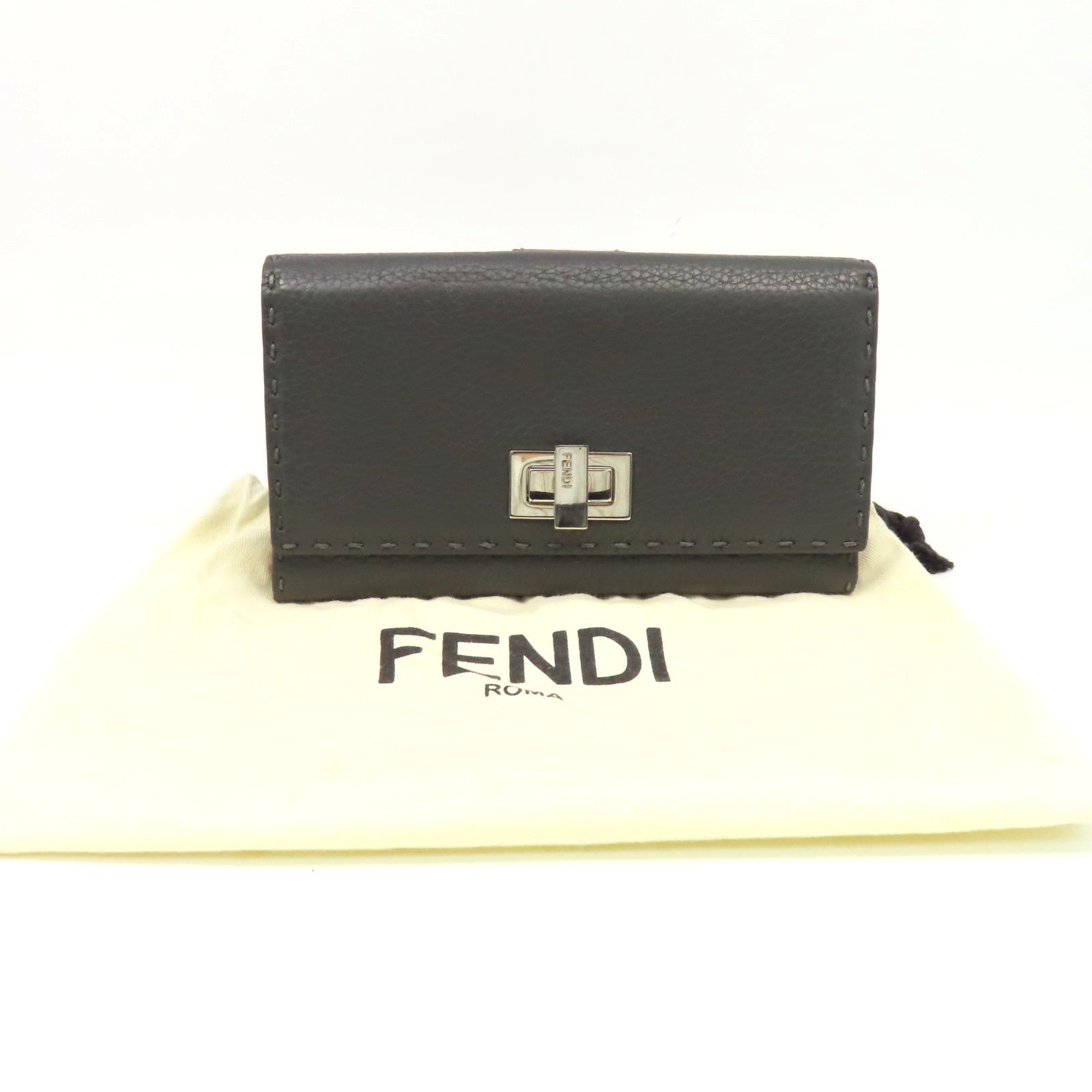 FENDI 牛皮皮革Long Wallet長錢包碳灰色