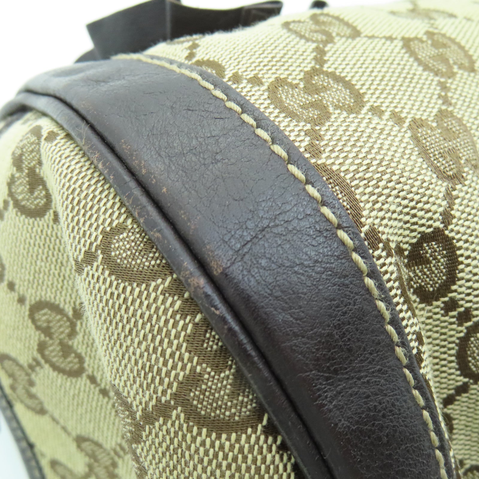 GUCCI canvas Hand Bag gold buckle handle bag brown
