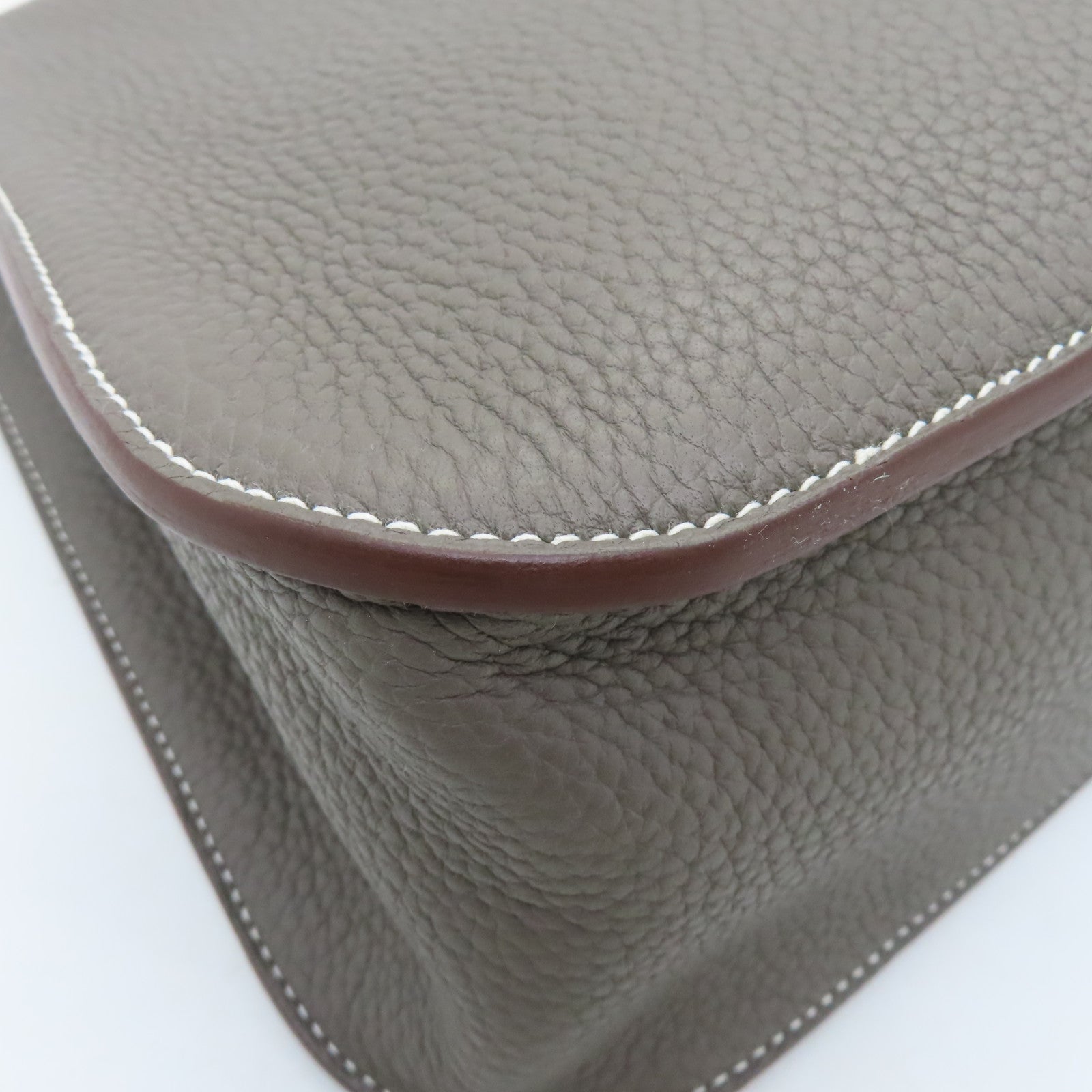 HERMES Clemence Leather Halzan 31 Silver Buckle Handle Shoulder Bag Brown