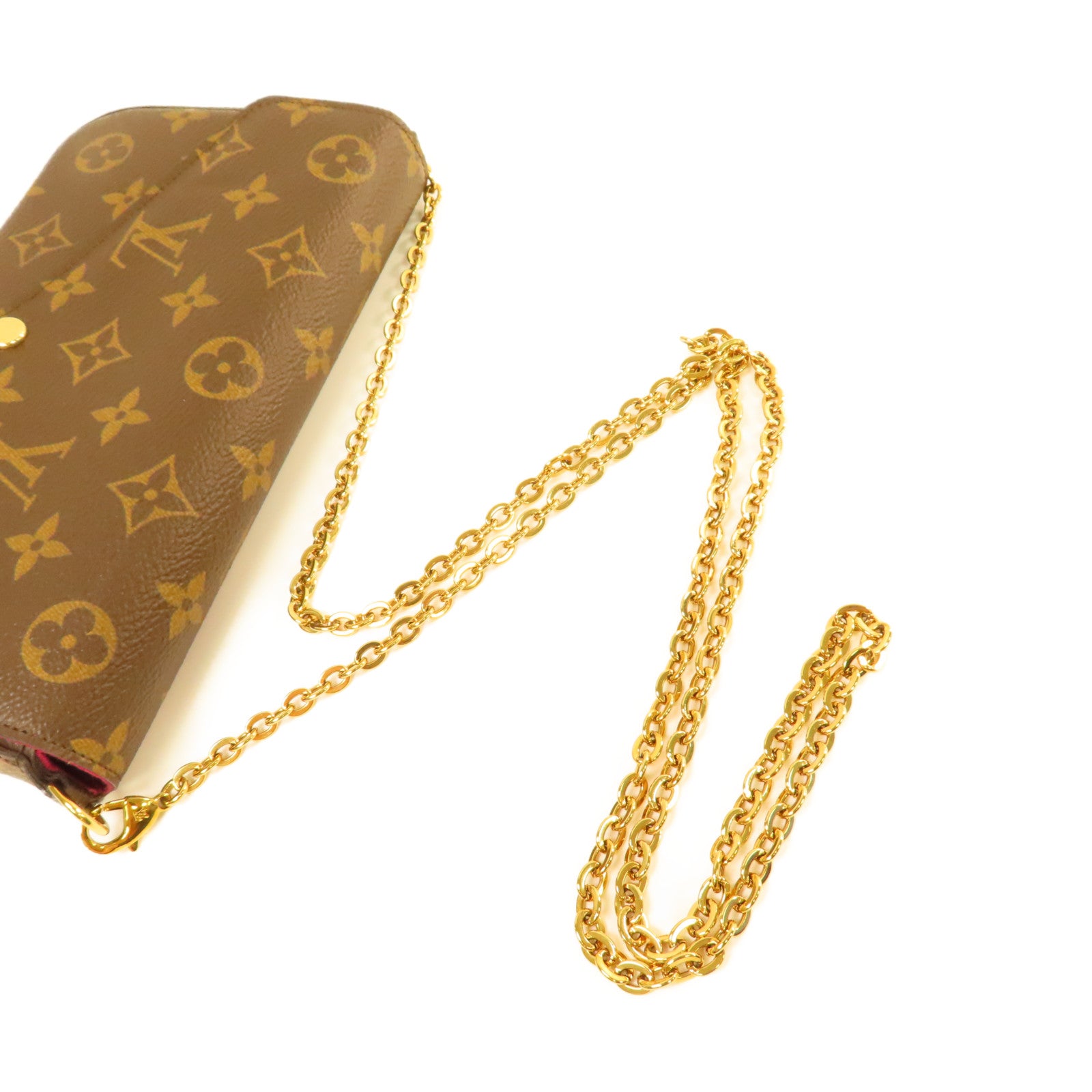 LOUIS VUITTON Monogram Felicie Pochette Chain Shoulder Bag金扣鏈帶肩背袋啡色