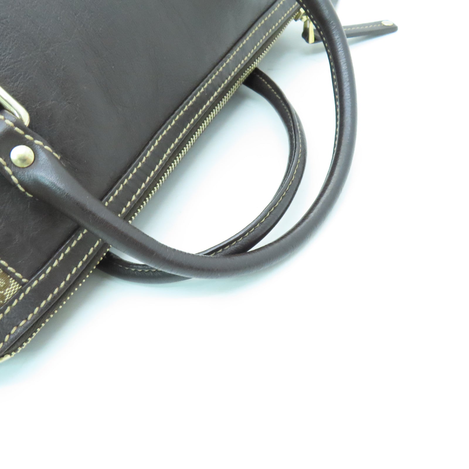 GUCCI canvas Hand Bag gold buckle handle bag brown