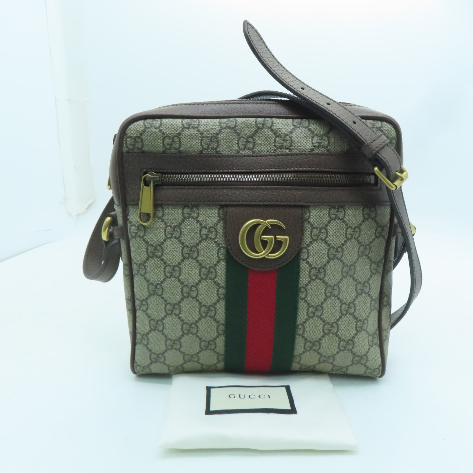 GUCCI Coated Canvas Ophidia GG Small Messenger Gold Buckle Shoulder Bag Brown