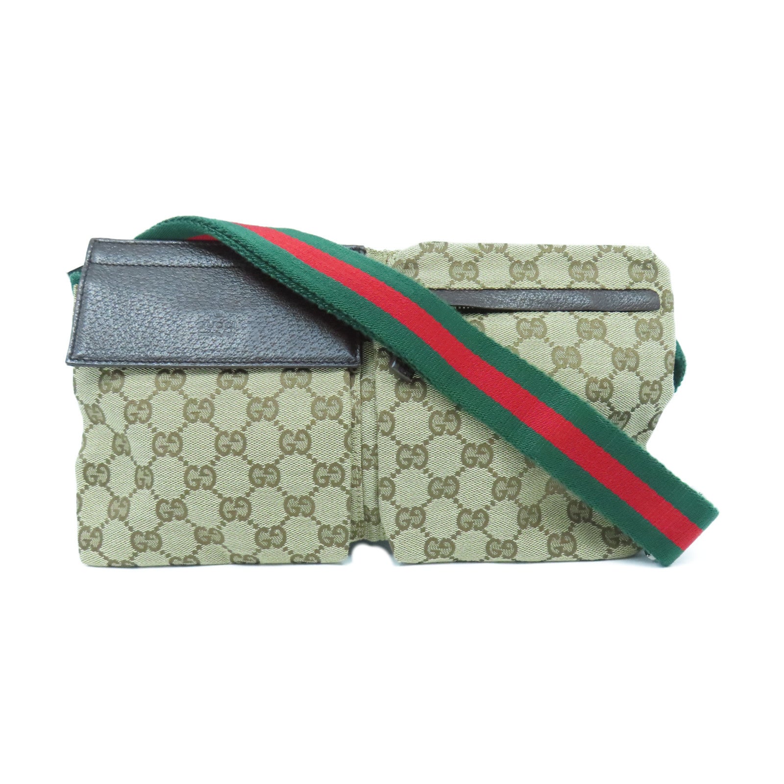 GUCCI 帆布Belt Bag銀扣腰包啡色