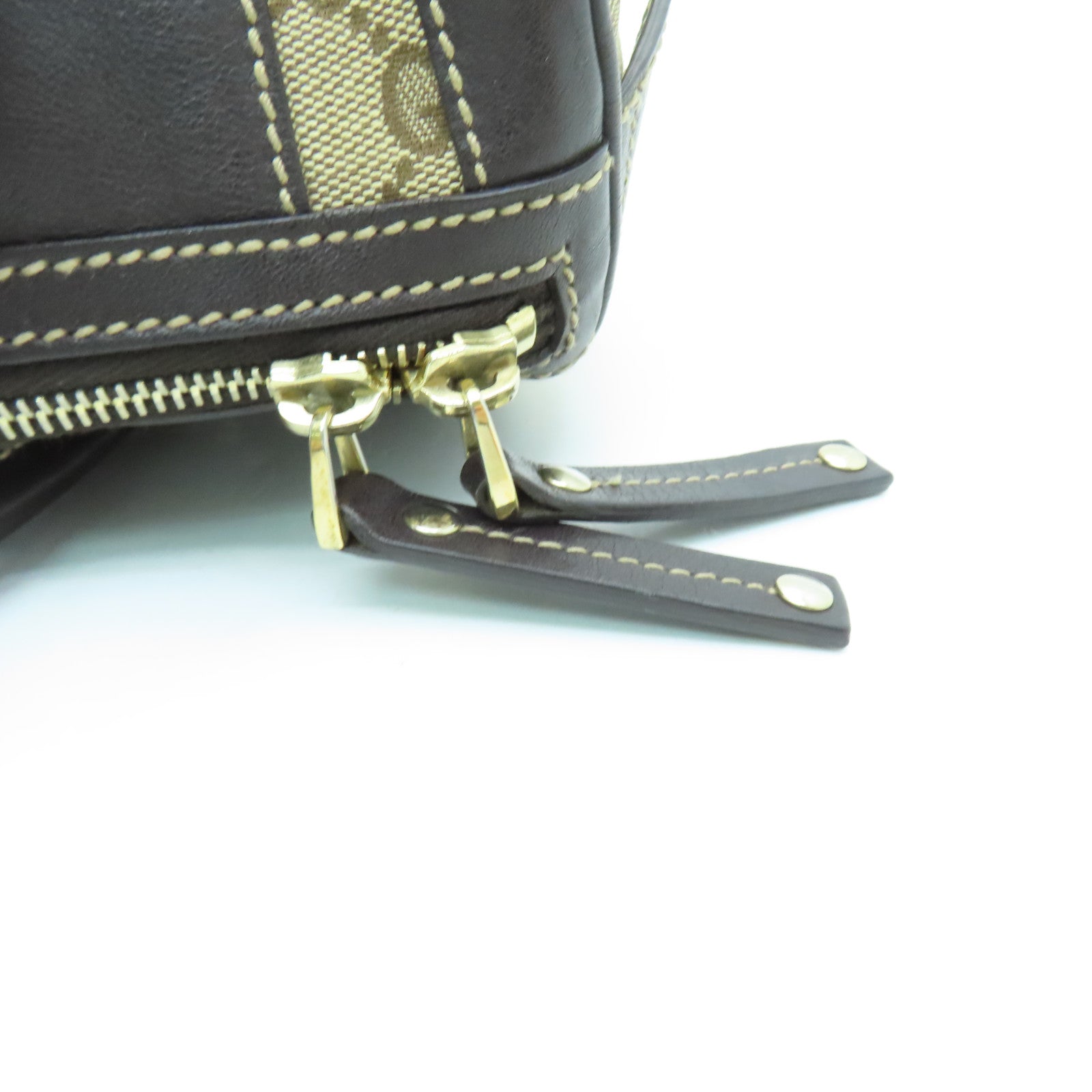 GUCCI canvas Hand Bag gold buckle handle bag brown