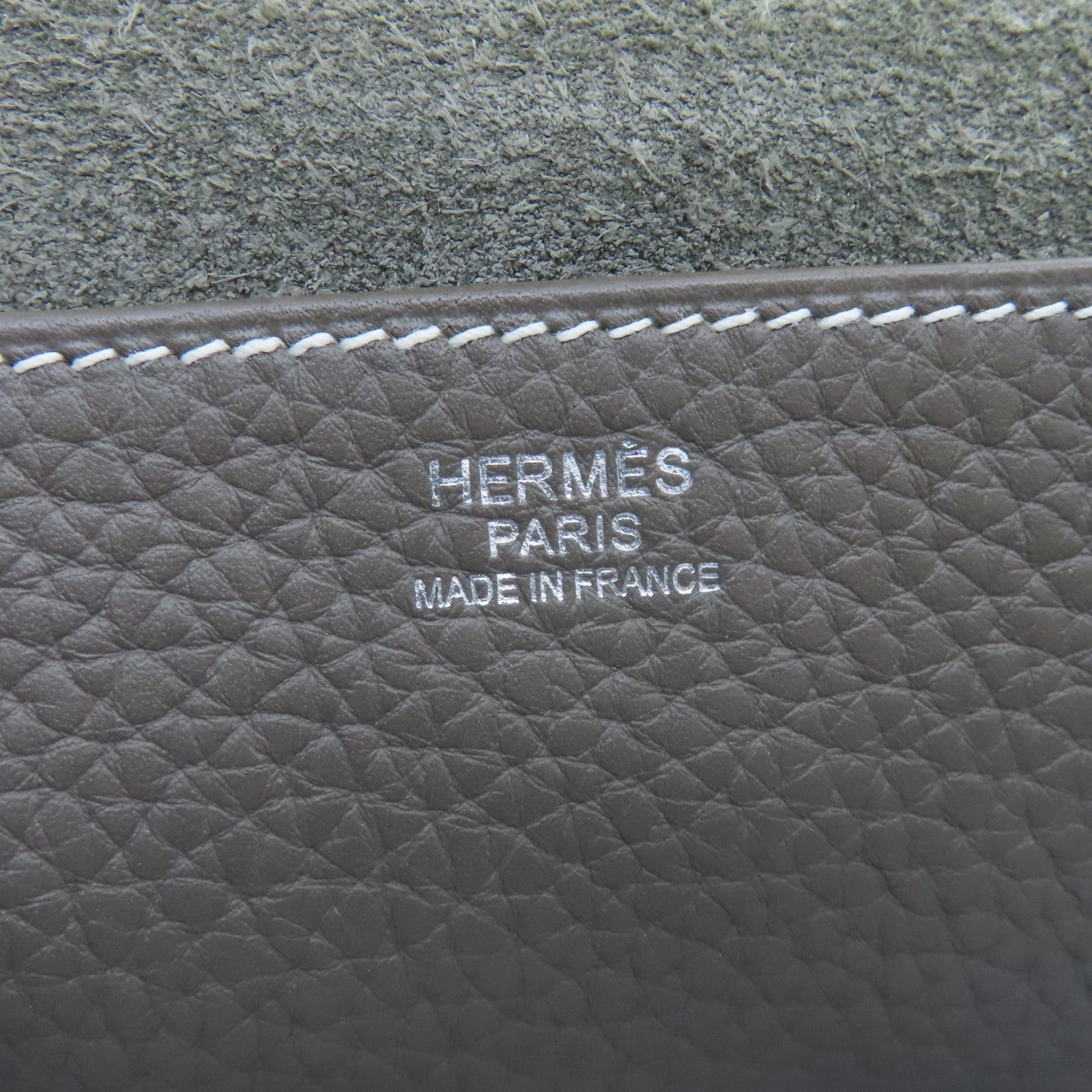 HERMES Clemence Leather Halzan 31 Silver Buckle Handle Shoulder Bag Brown