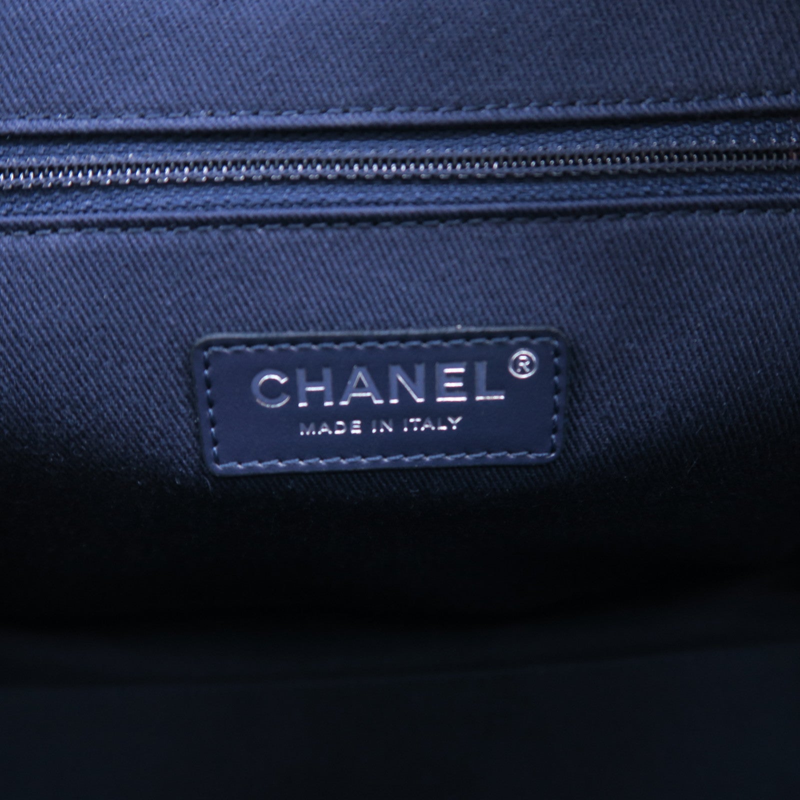CHANEL 帆布Deauville Bowling Bag銀扣手挽肩背兩用袋深藍色
