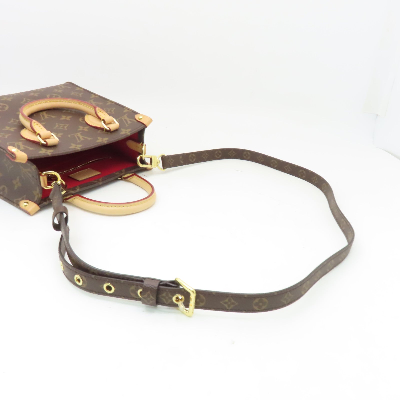LOUIS VUITTON Monogram Sac Plat BB金扣手挽肩背兩用袋棕色