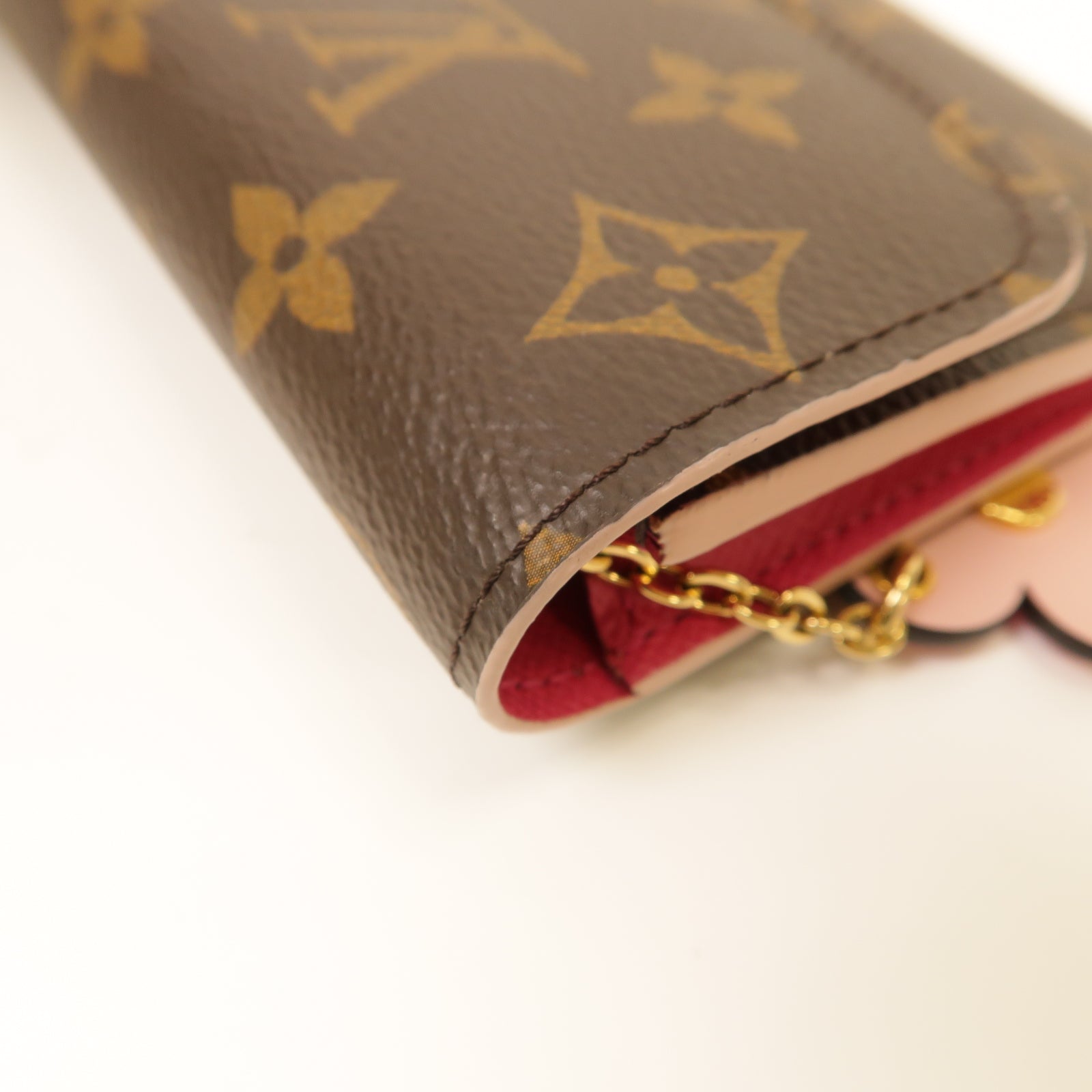 LOUIS VUITTON Monogram Long Wallet金扣長錢包棕色/粉紅色