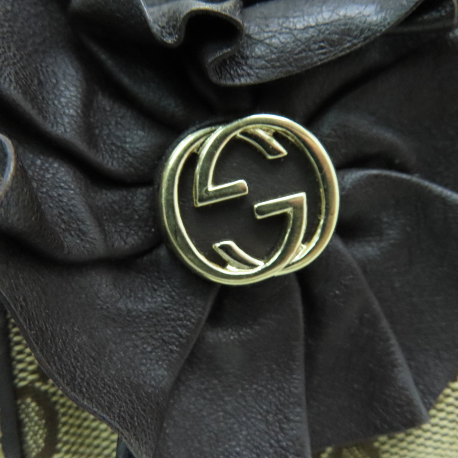 GUCCI canvas Hand Bag gold buckle handle bag brown