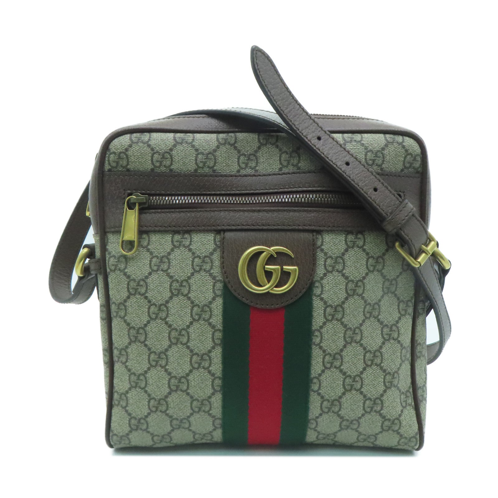 GUCCI Coated Canvas Ophidia GG Small Messenger Gold Buckle Shoulder Bag Brown