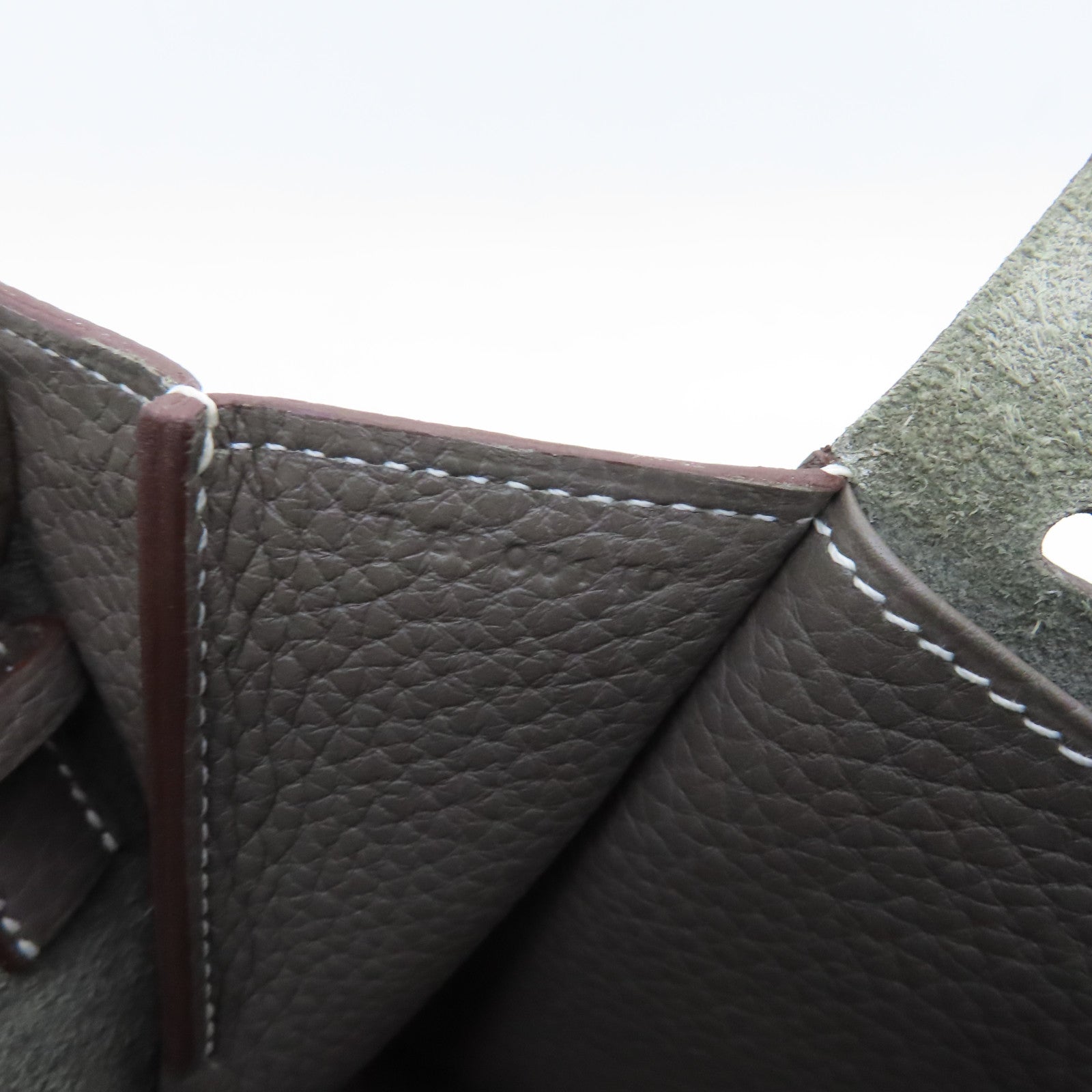 HERMES Clemence Leather Halzan 31 Silver Buckle Handle Shoulder Bag Brown