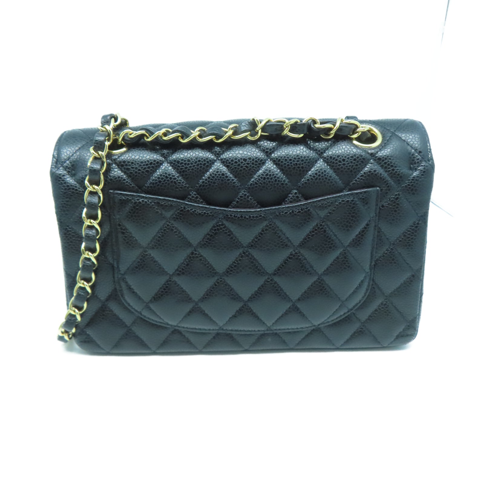CHANEL 菱格Caviar皮革Chain Shoulder金扣鏈帶肩背袋黑色