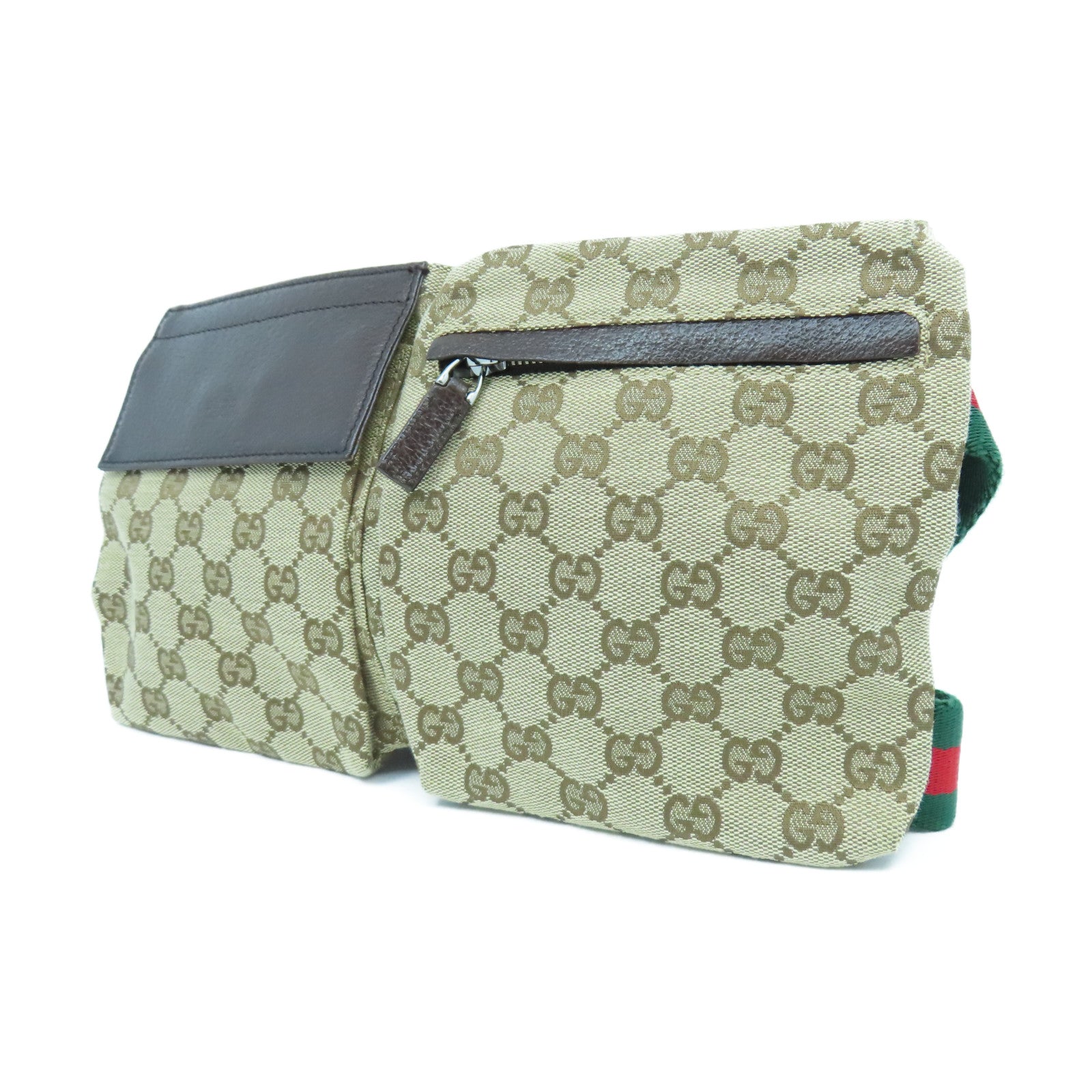 GUCCI 帆布Belt Bag銀扣腰包啡色