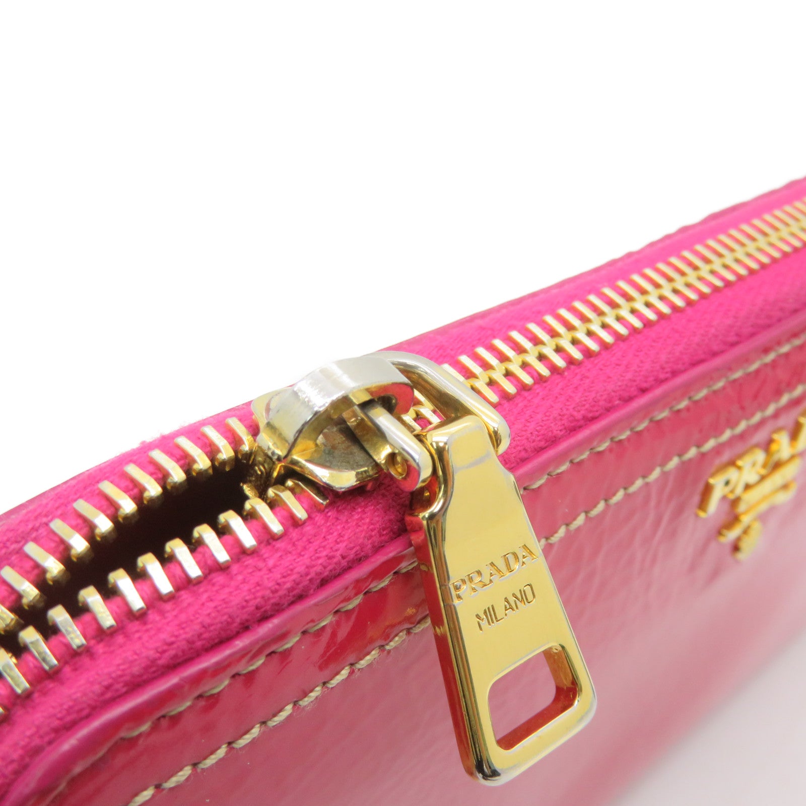 PRADA 【激減優惠】漆皮皮革Long Wallet金扣長錢包紅色